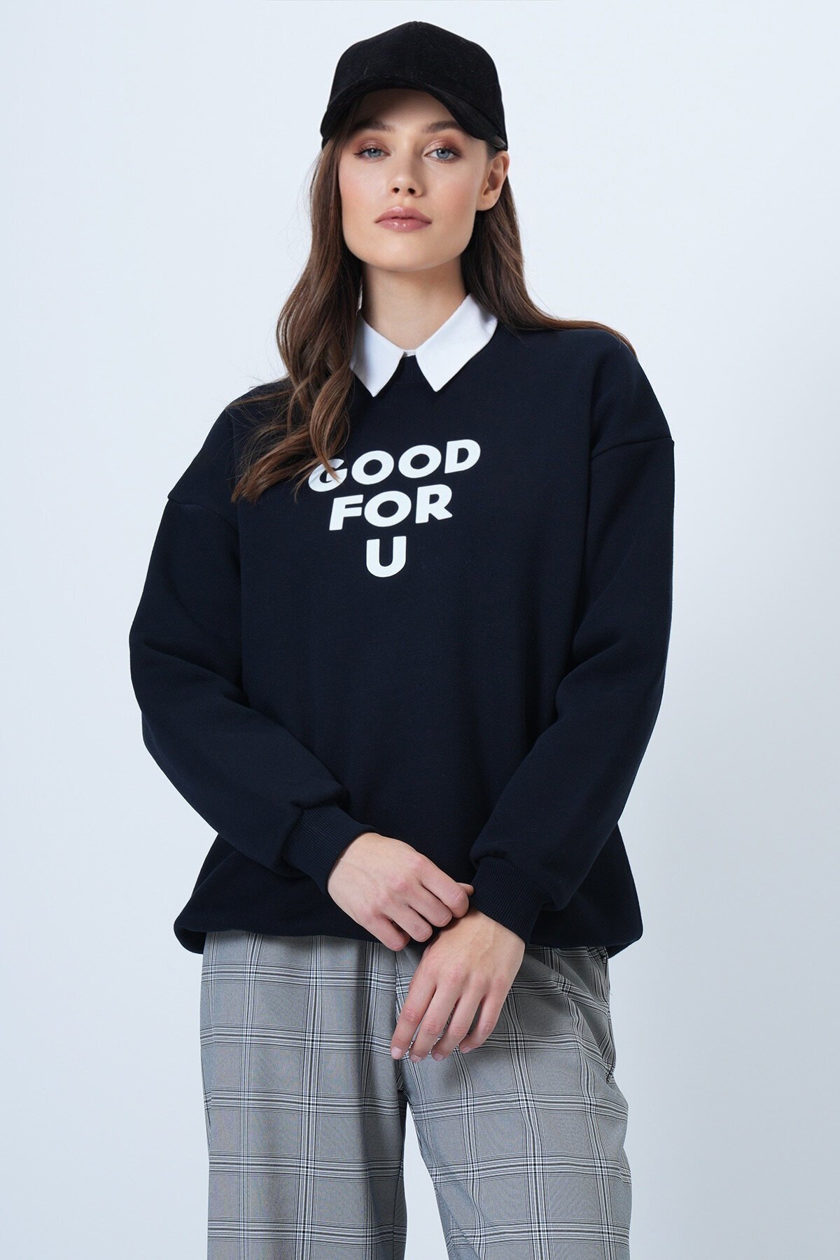 Bisiklet Yaka 3 İplik Oversize Sweatshirt