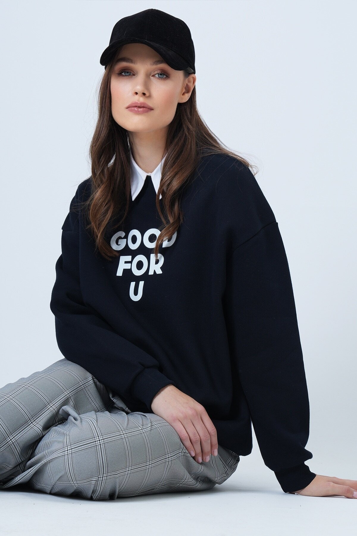 Bisiklet Yaka 3 İplik Oversize Sweatshirt