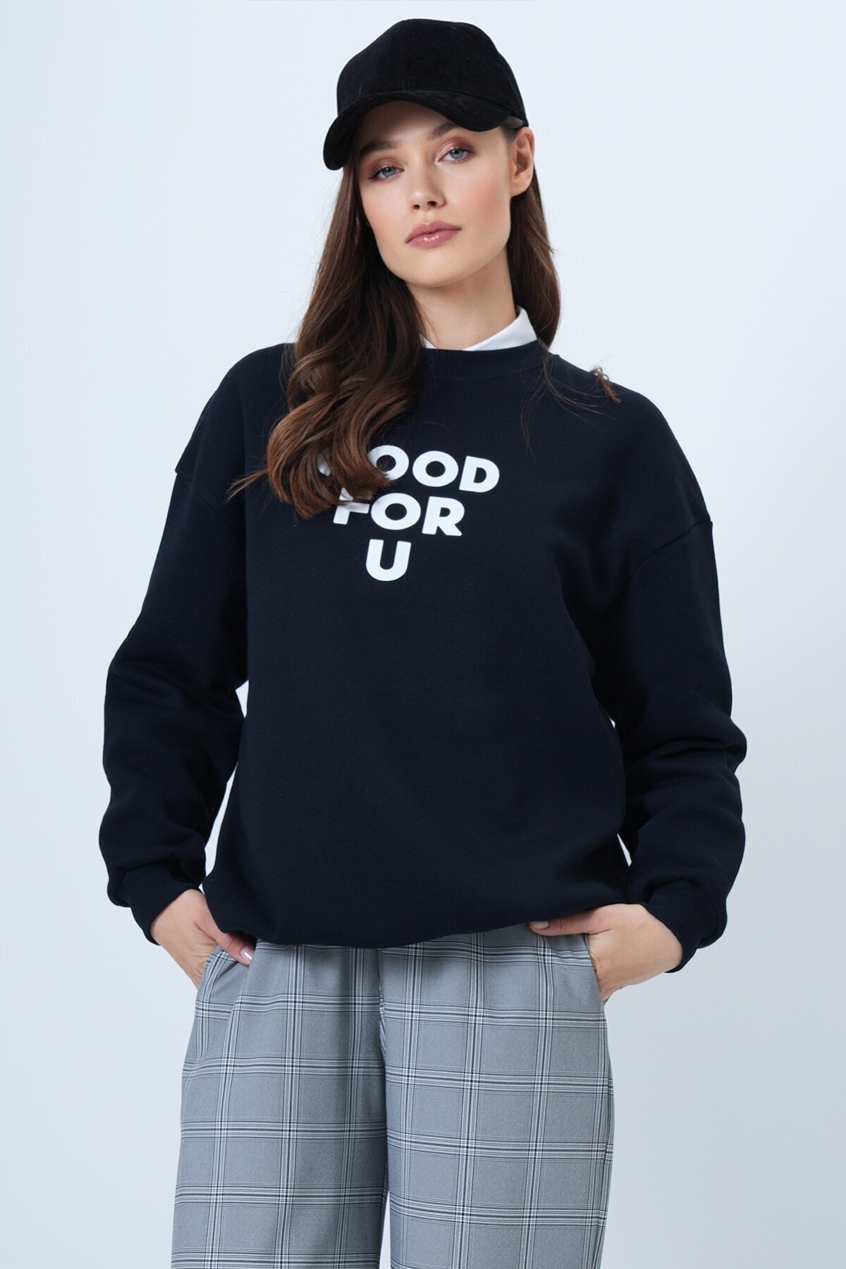 Bisiklet Yaka 3 İplik Oversize Sweatshirt