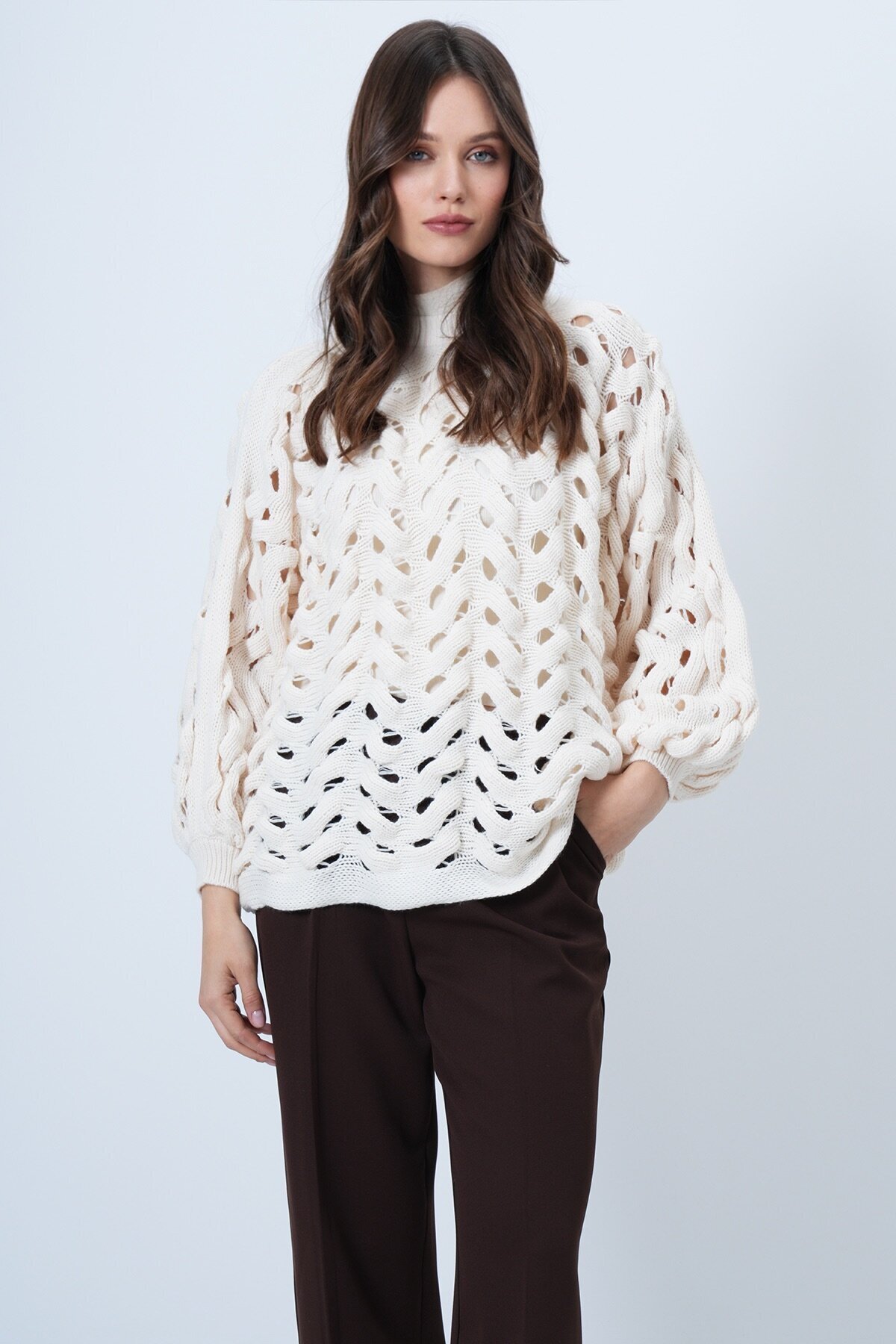 Bisiklet Yaka Ajurlu Triko Kazak