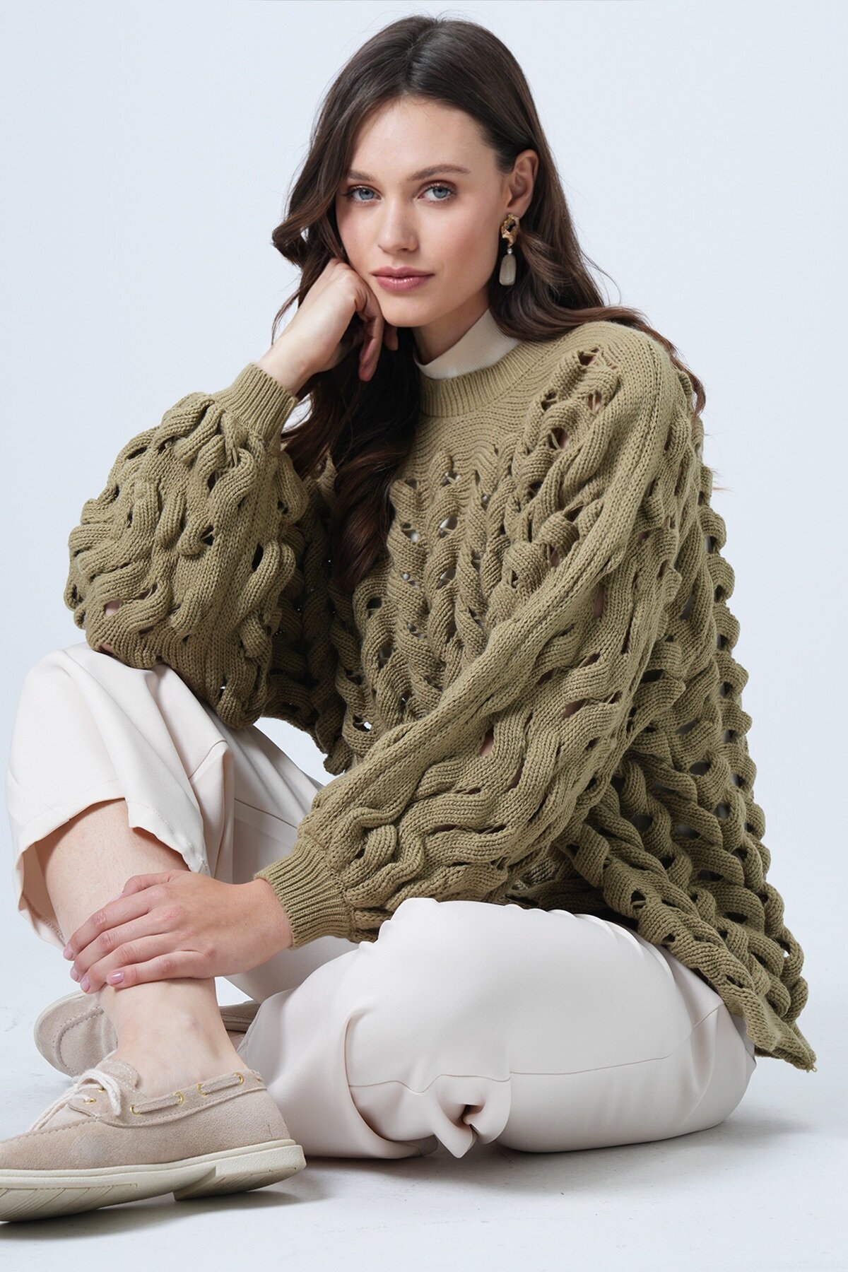 Bisiklet Yaka Ajurlu Triko Kazak