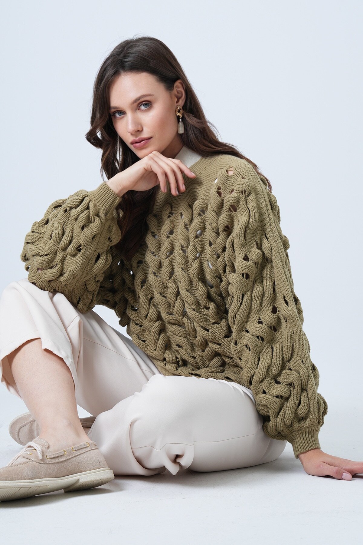 Bisiklet Yaka Ajurlu Triko Kazak