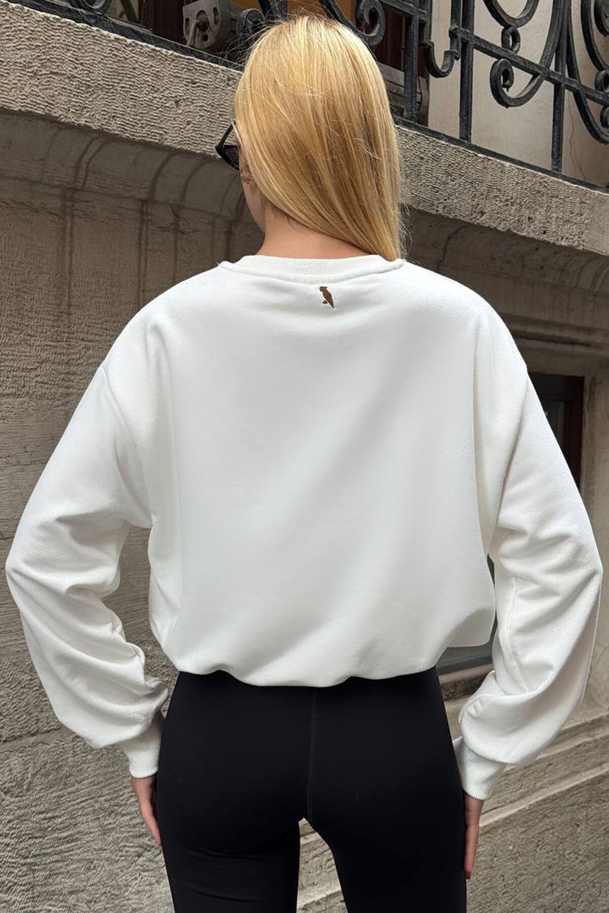 Bisiklet Yaka Baskılı Oversize 3 İplik Sweatshirt