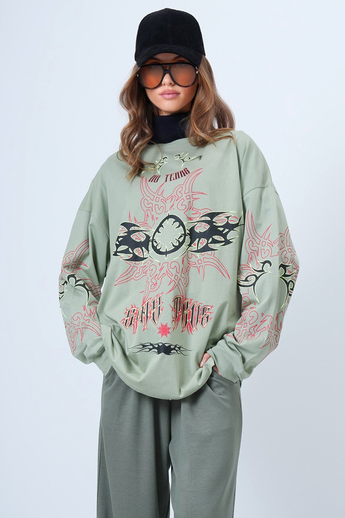 Unisex Bisiklet Yaka Baskılı sweatshirt