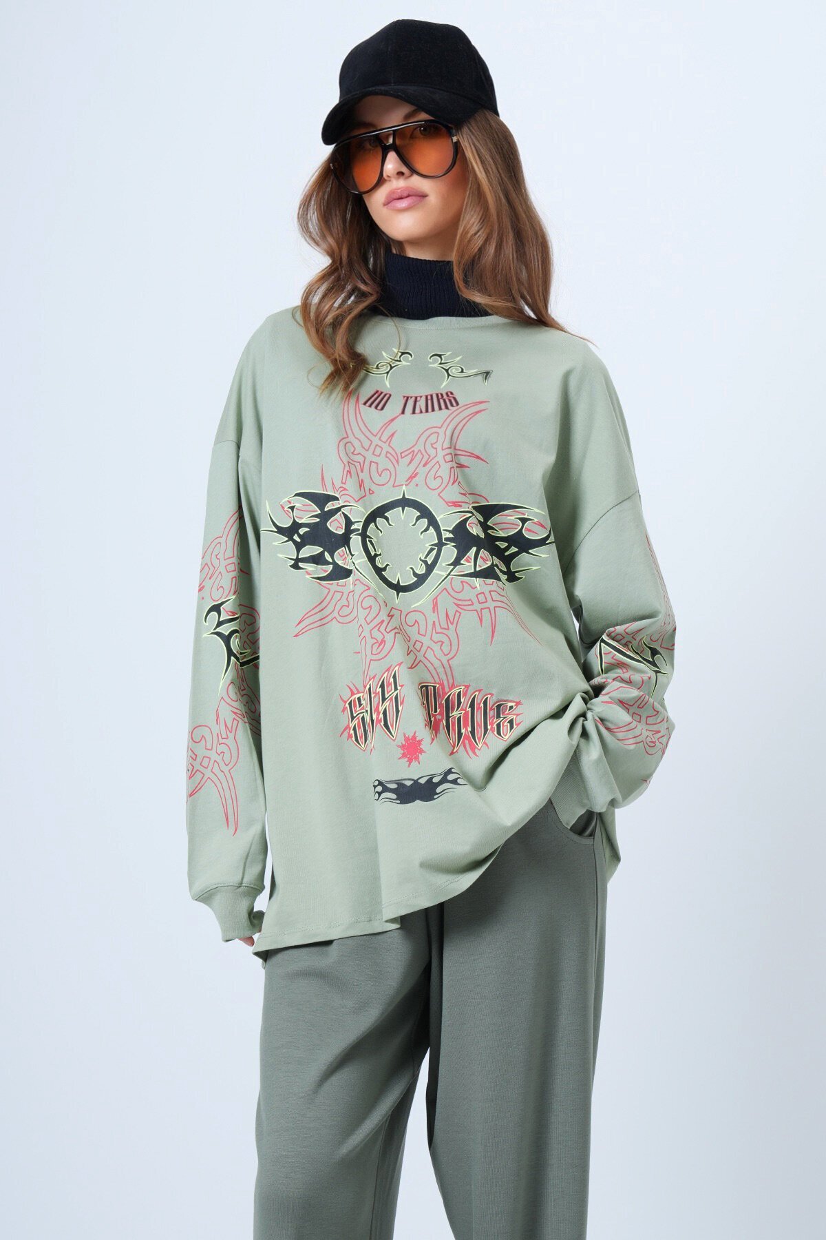 Unisex Bisiklet Yaka Baskılı sweatshirt