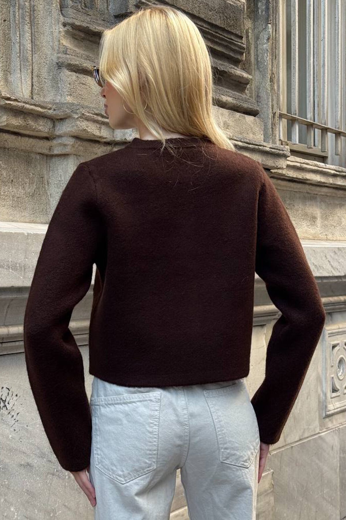 Bisiklet Yaka Çift Cepli Düğmeli Triko Hırka