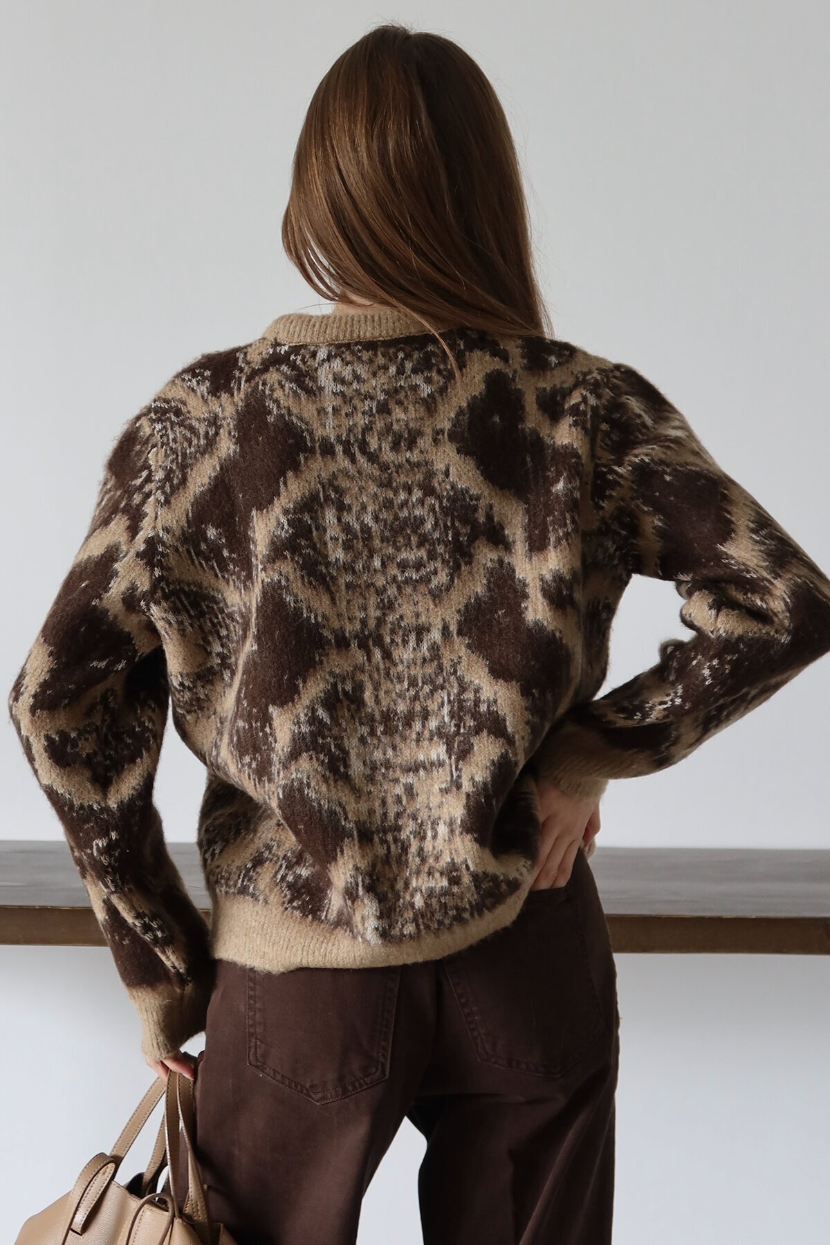 Bisiklet Yaka Desenli Triko Kazak