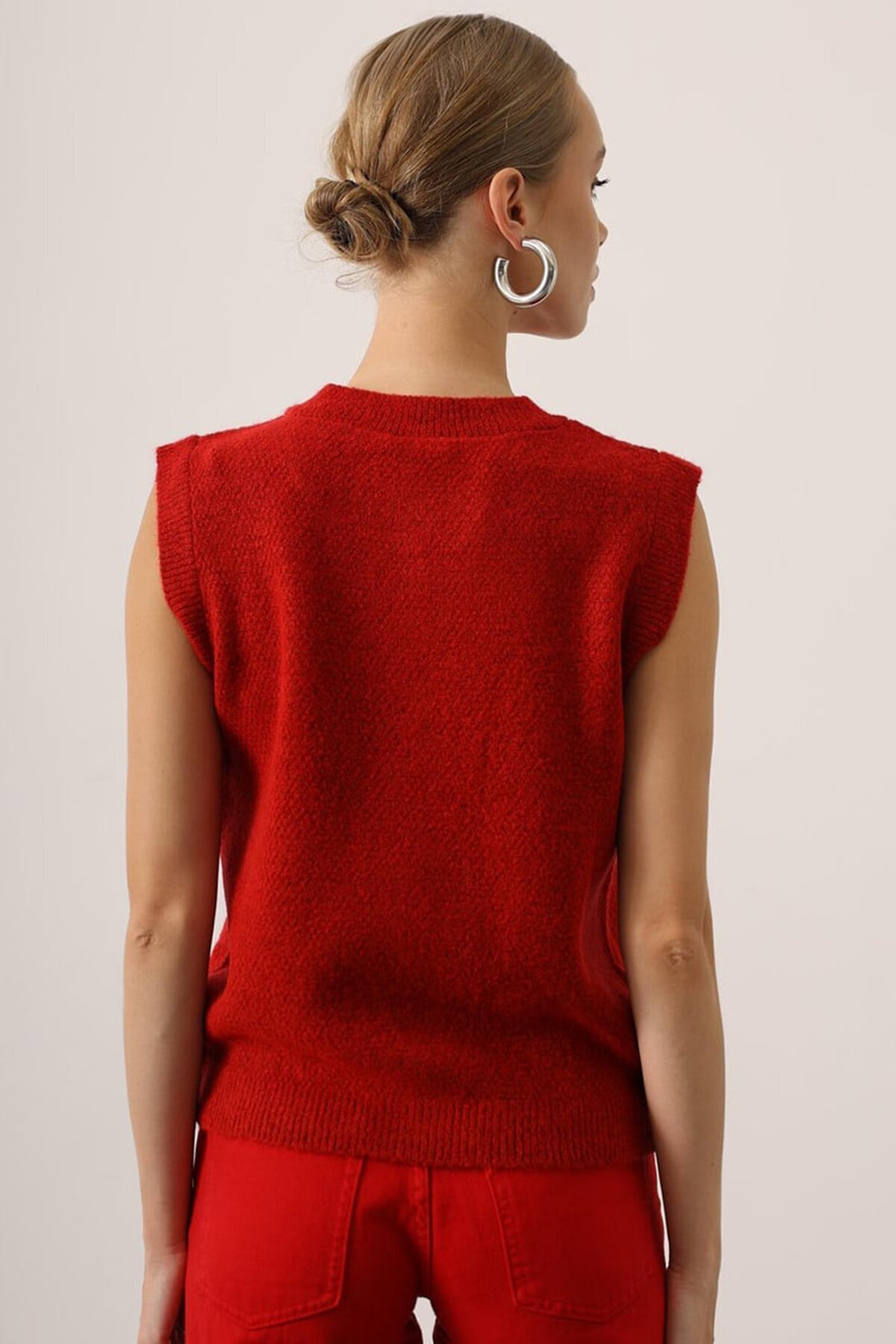 Bisiklet Yaka Düğmeli Kolsuz Triko Bluz