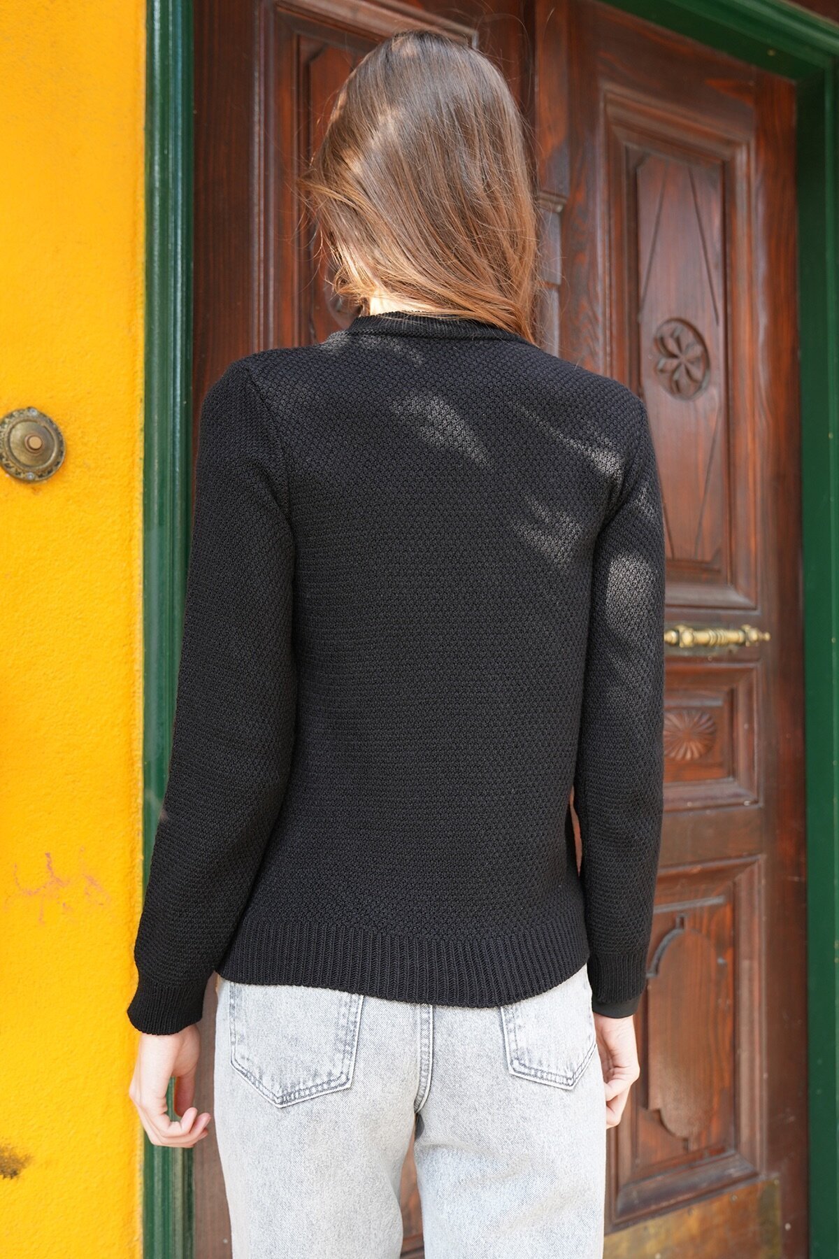 Bisiklet Yaka Gold Düğmeli Triko Hırka