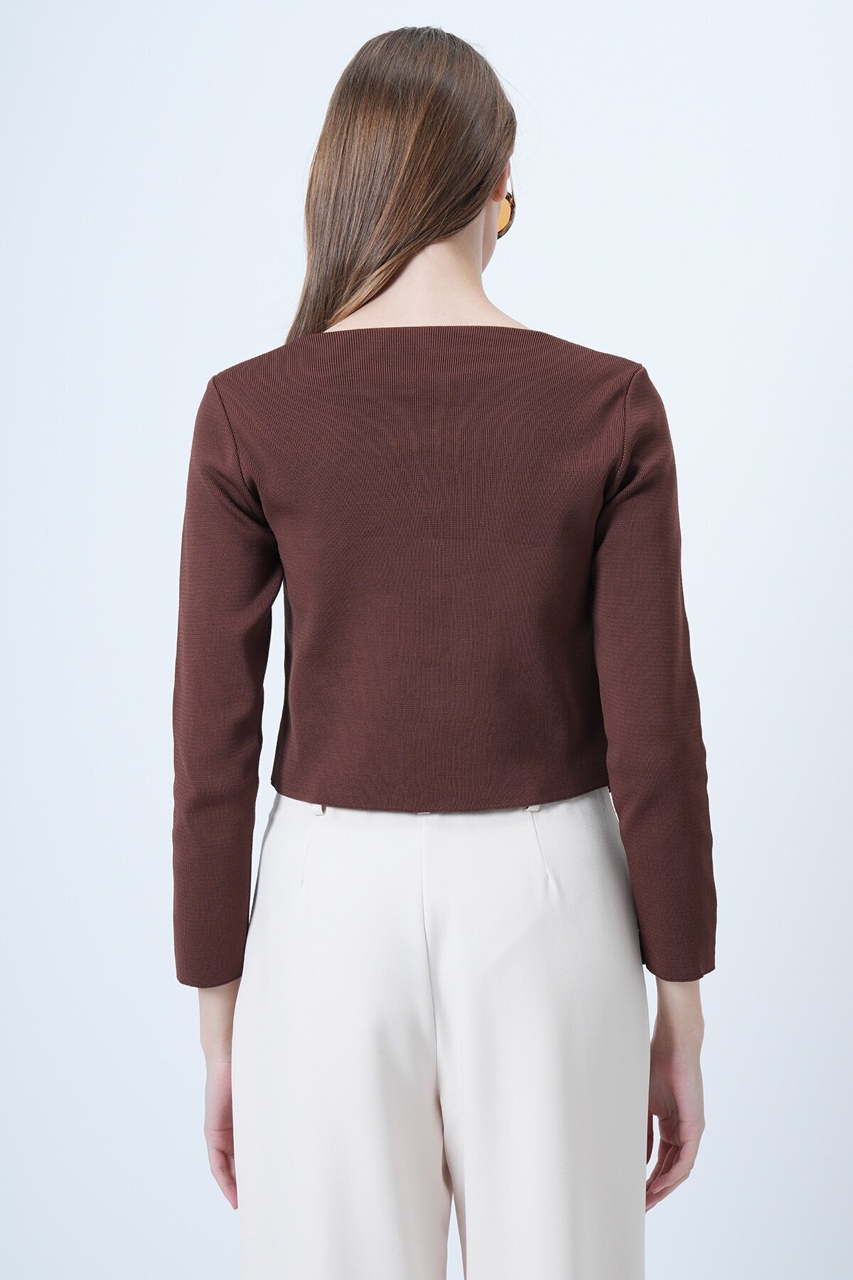 Bisiklet Yaka Önü Düğmeli Triko Bluz