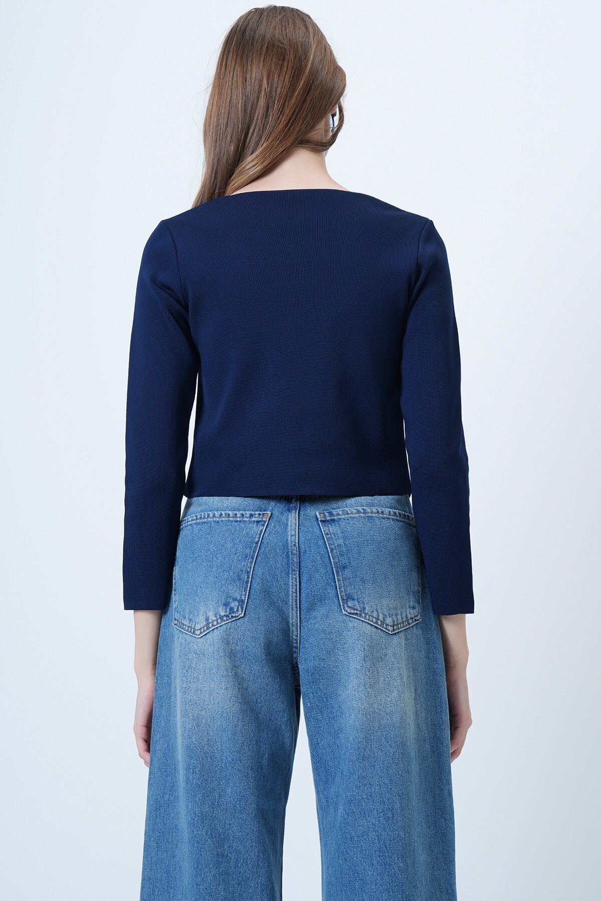 Bisiklet Yaka Önü Düğmeli Triko Bluz