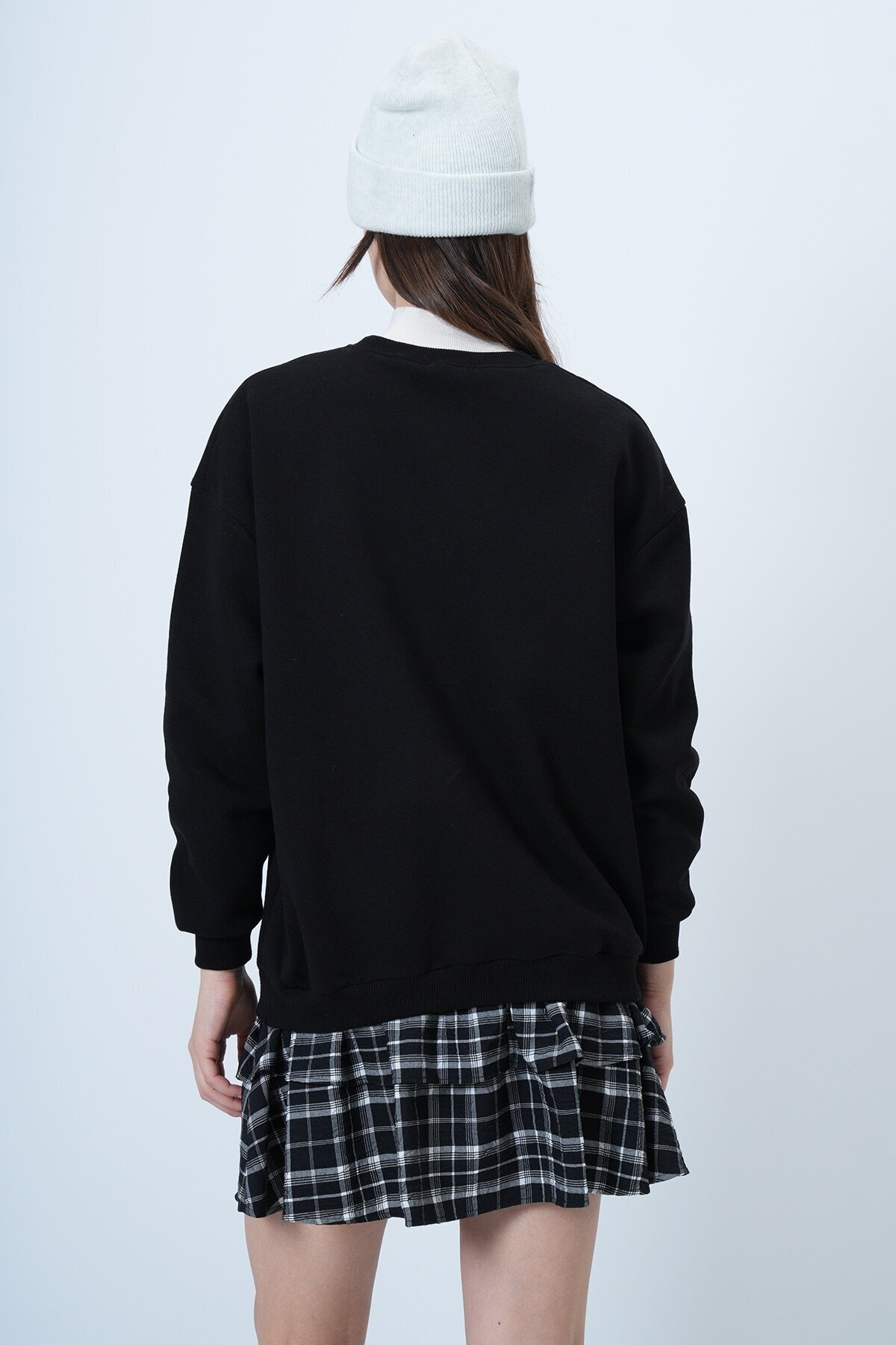 Bisiklet Yaka Oversize Baskılı Sweatshirt