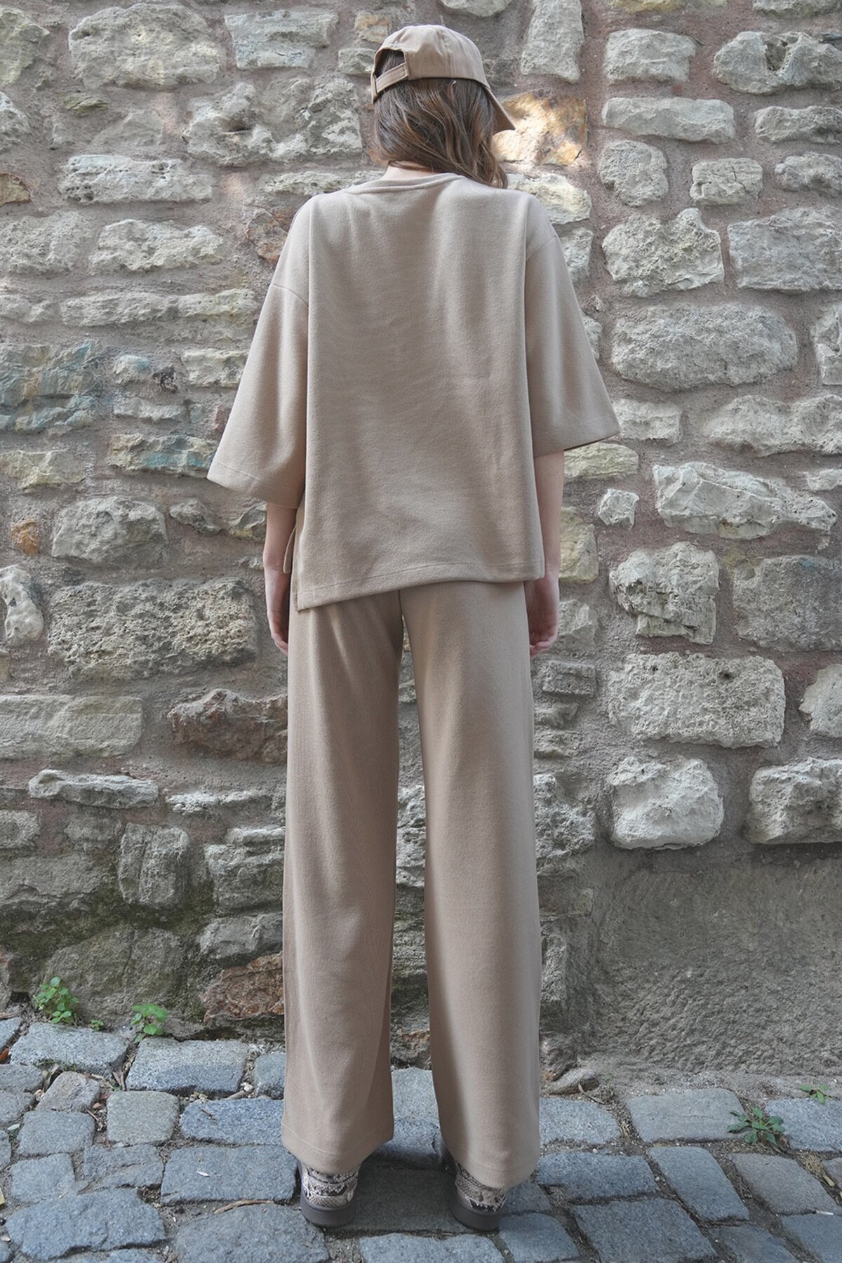 Bisiklet Yaka Selanik Örme Bluz Ve Palazzo Pantolon Takım