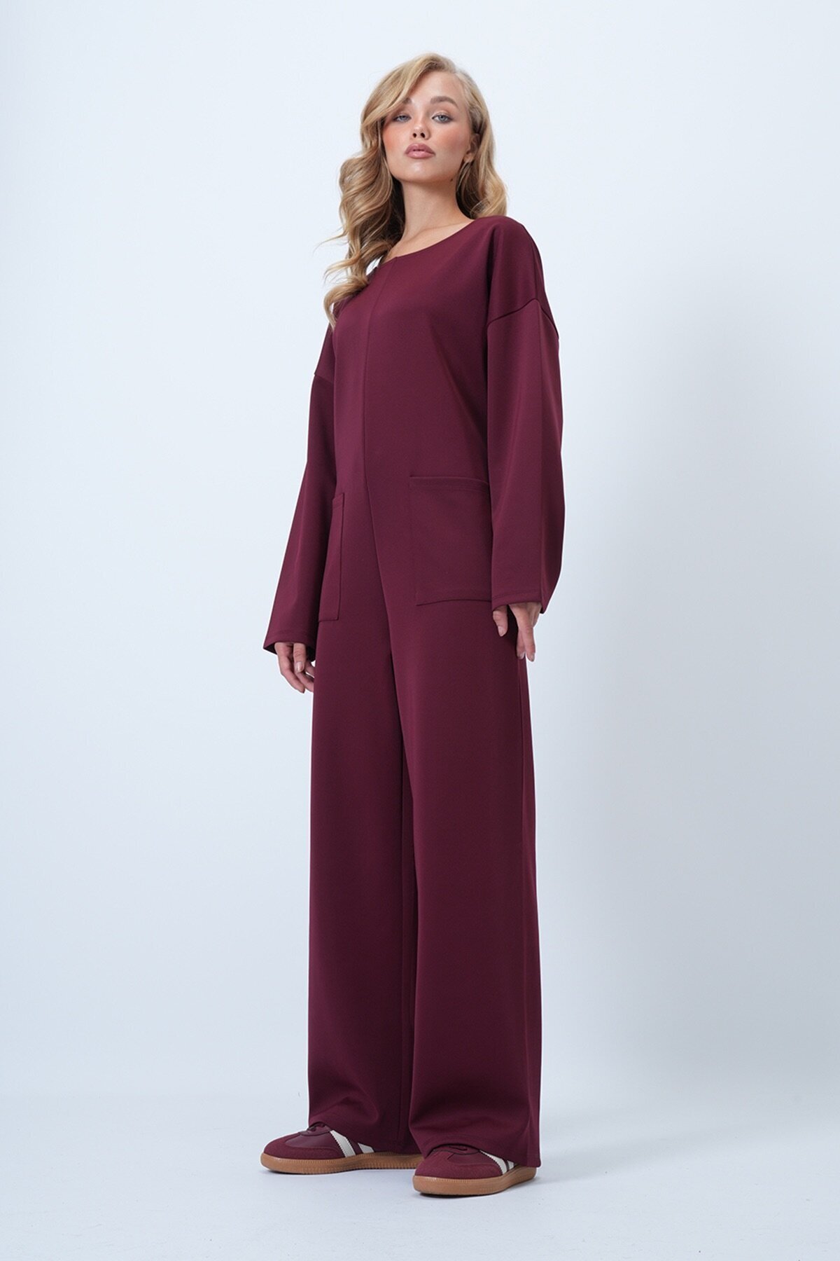 Bisiklet Yaka Sırtı Fermuarlı Rahat Kesim Tulum