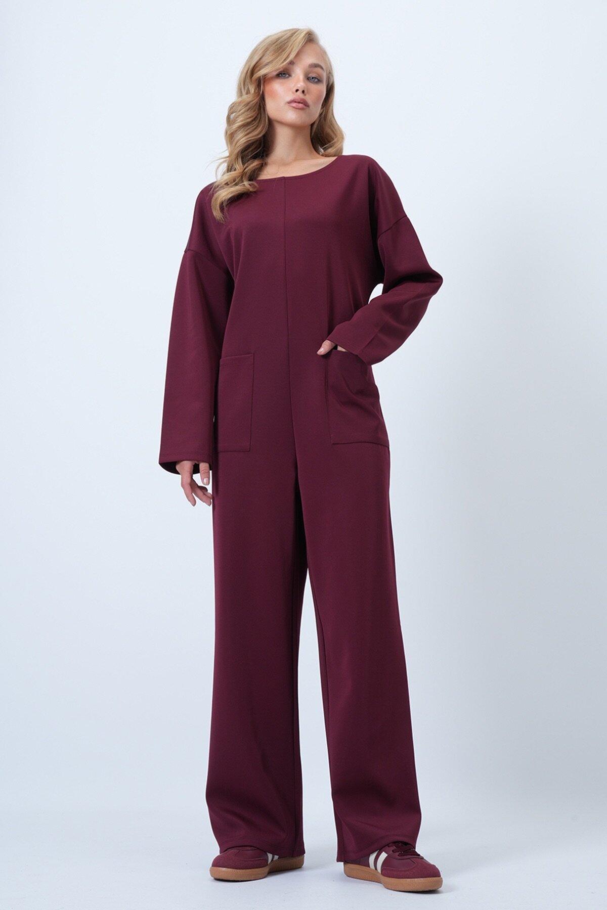 Bisiklet Yaka Sırtı Fermuarlı Rahat Kesim Tulum