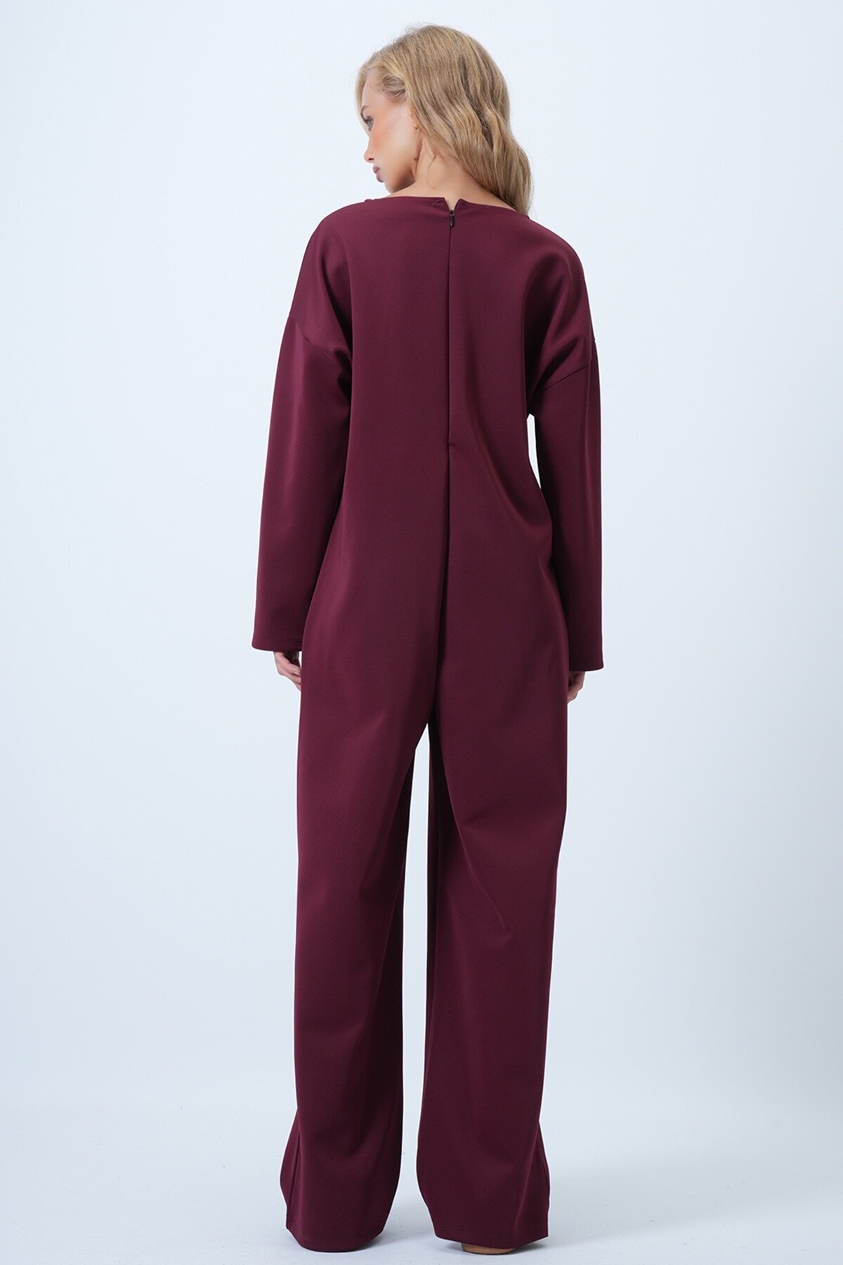 Bisiklet Yaka Sırtı Fermuarlı Rahat Kesim Tulum