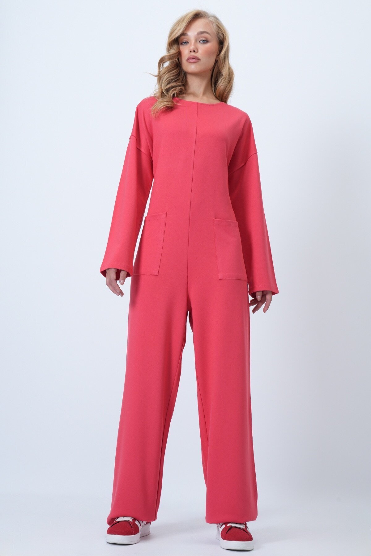 Bisiklet Yaka Sırtı Fermuarlı Rahat Kesim Tulum