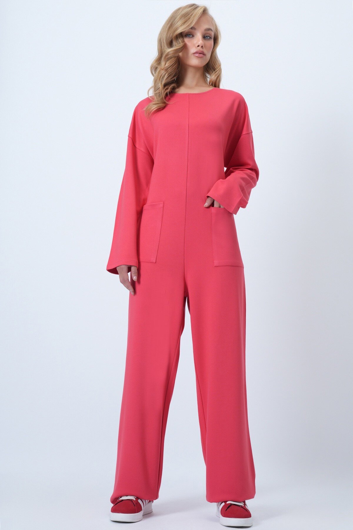 Bisiklet Yaka Sırtı Fermuarlı Rahat Kesim Tulum