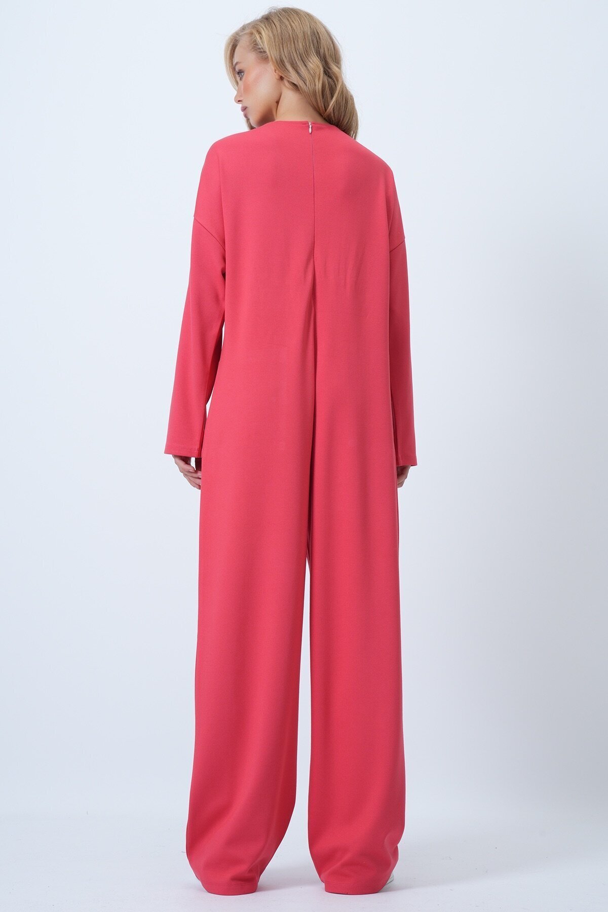 Bisiklet Yaka Sırtı Fermuarlı Rahat Kesim Tulum