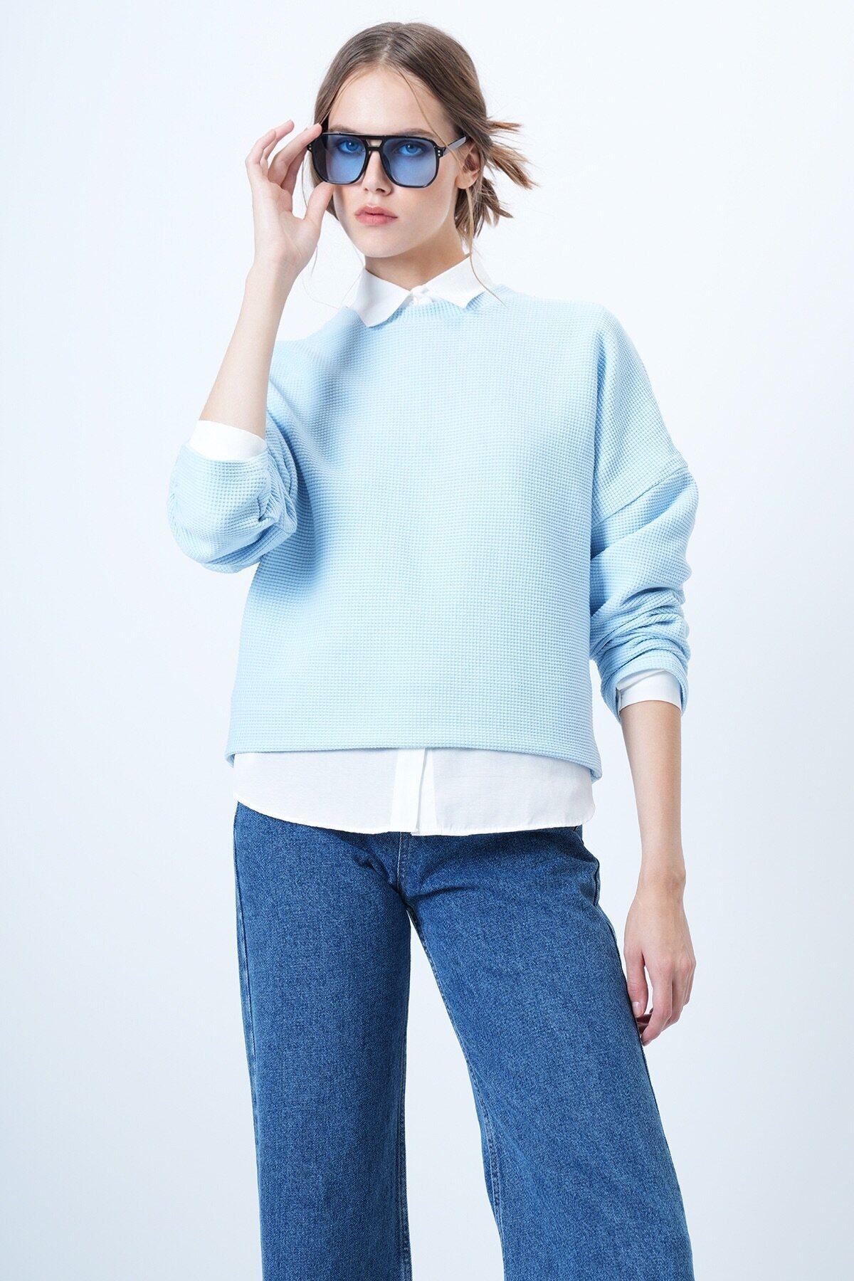 Bisiklet Yaka Yarasa Kol Geniş Kesim Basic Bluz