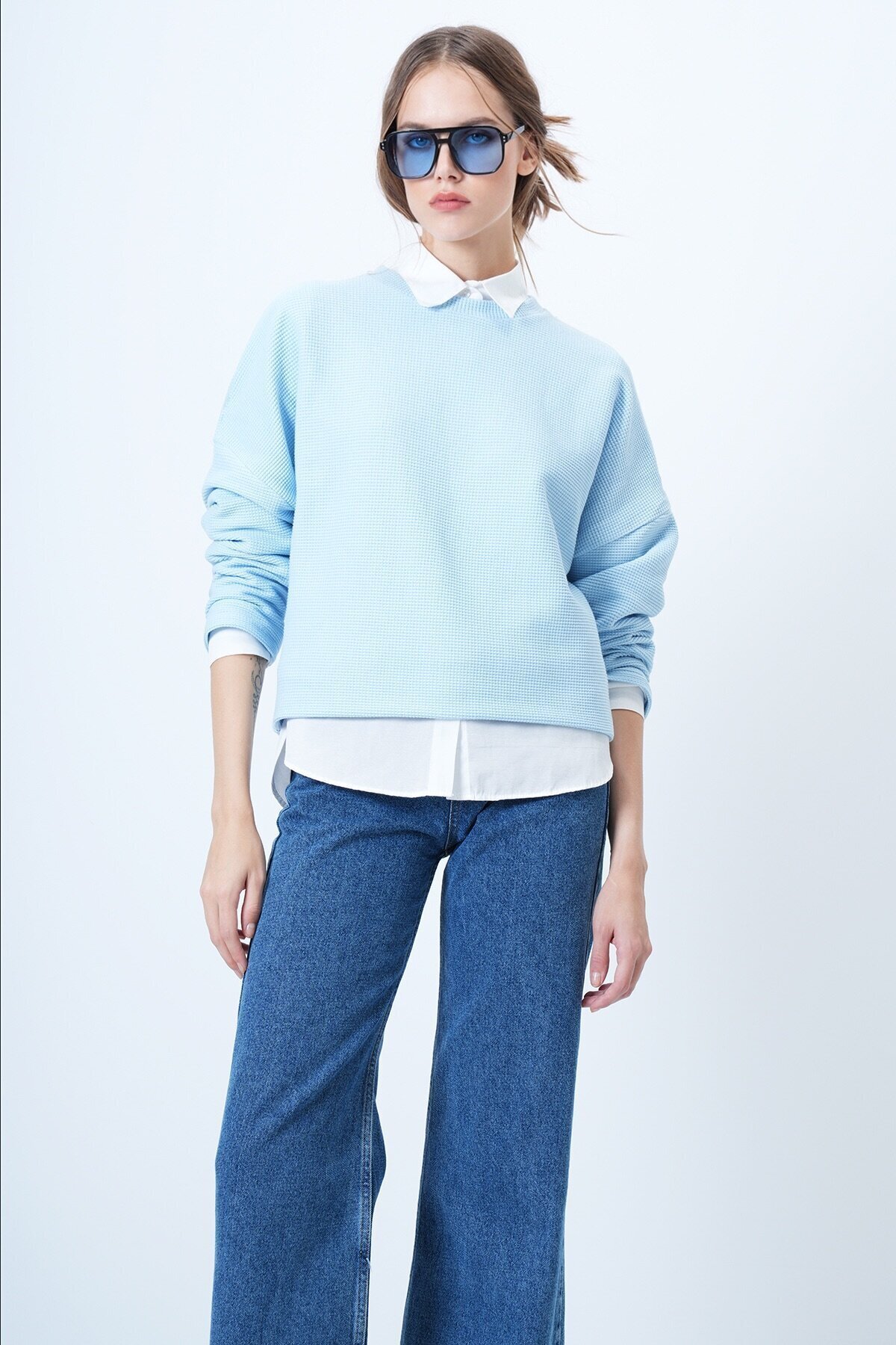 Bisiklet Yaka Yarasa Kol Geniş Kesim Basic Bluz