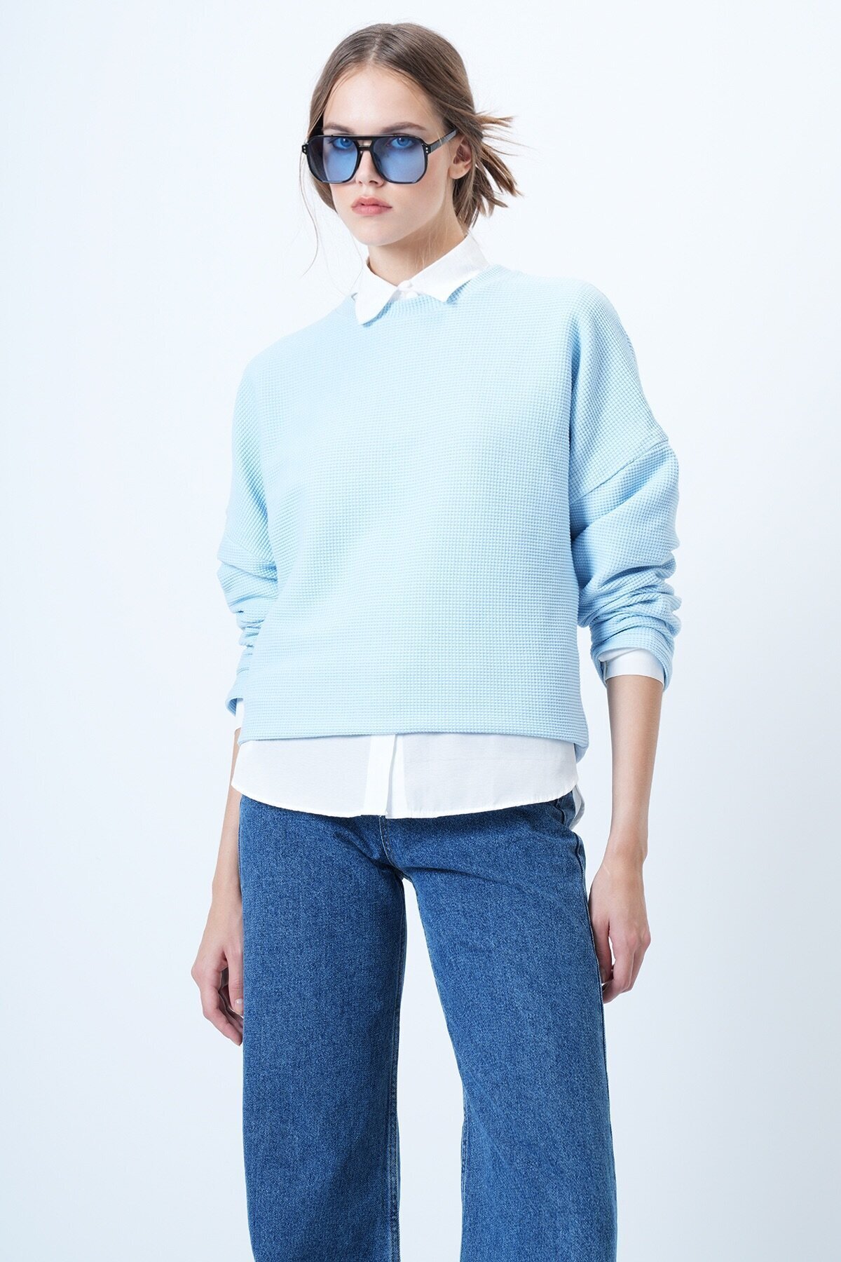 Bisiklet Yaka Yarasa Kol Geniş Kesim Basic Bluz