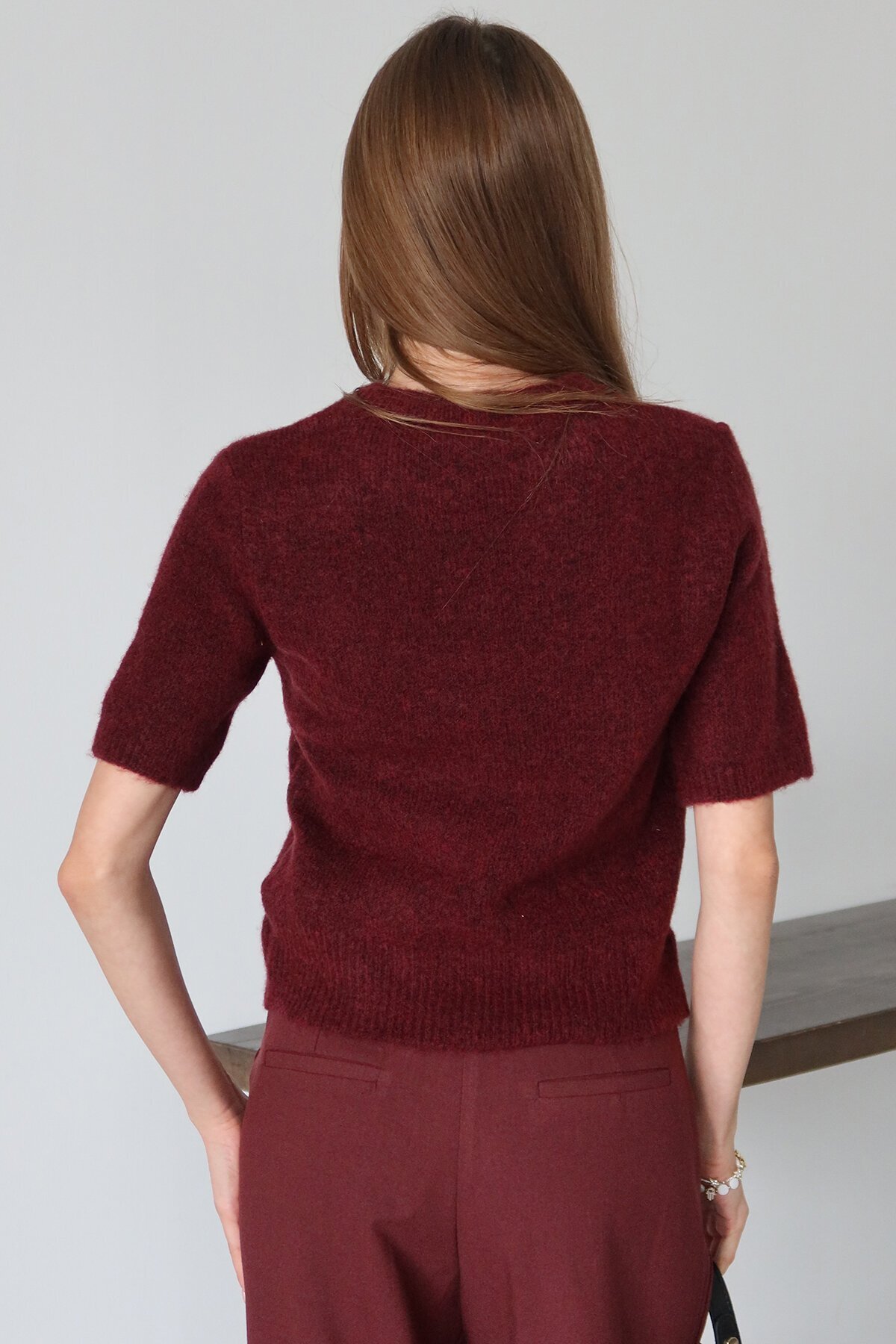 Bisiklet Yaka Yarım Kol Triko Bluz