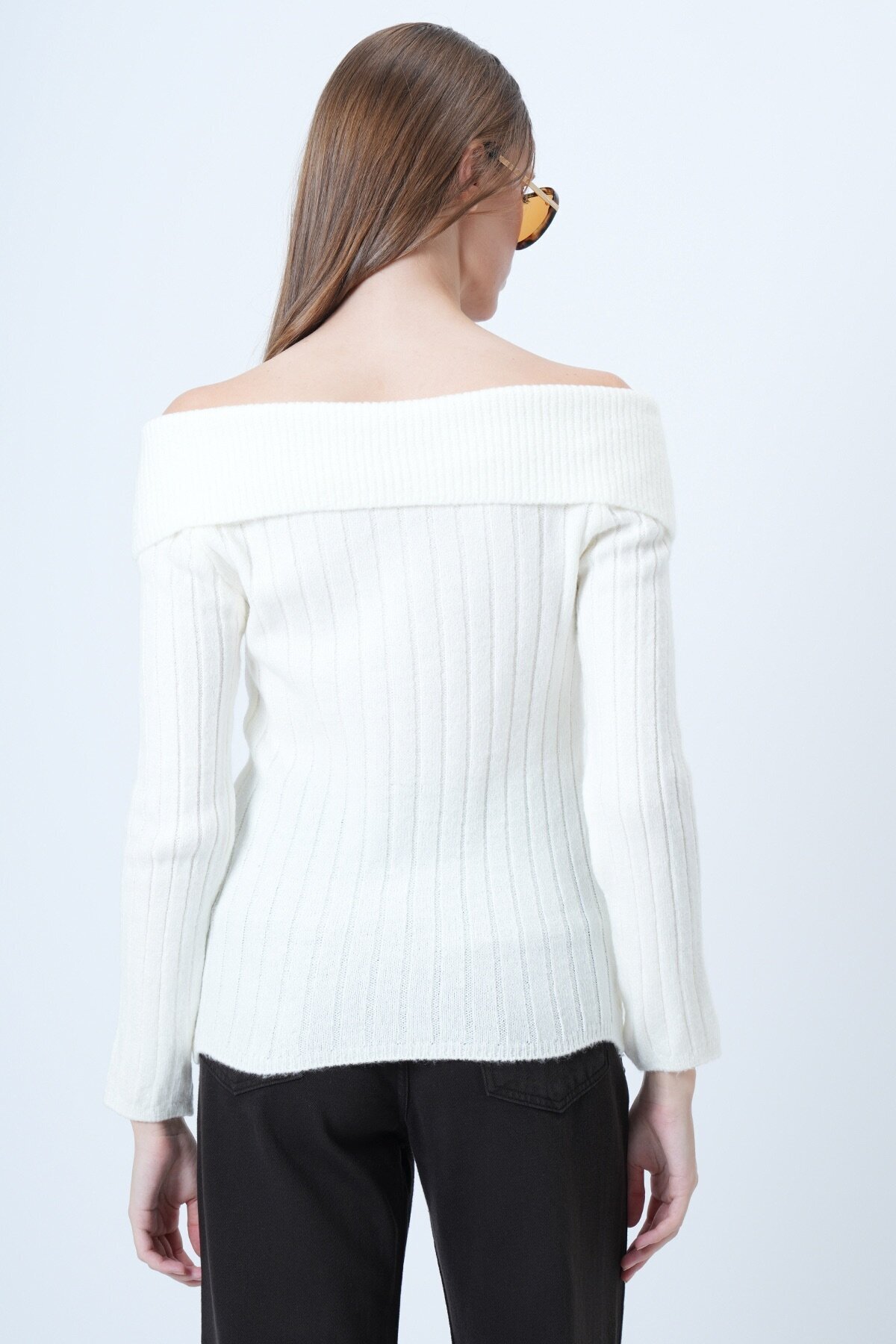 Carmen Yaka Düğme Detaylı Triko Kazak