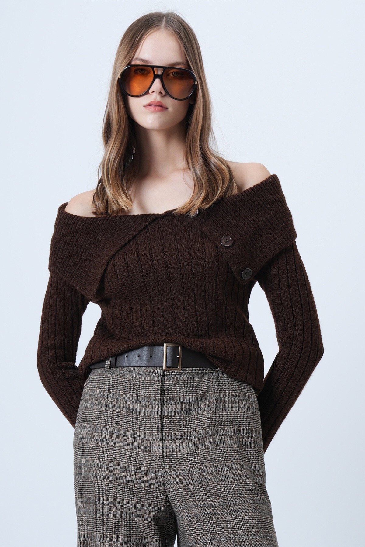 Carmen Yaka Düğme Detaylı Triko Kazak