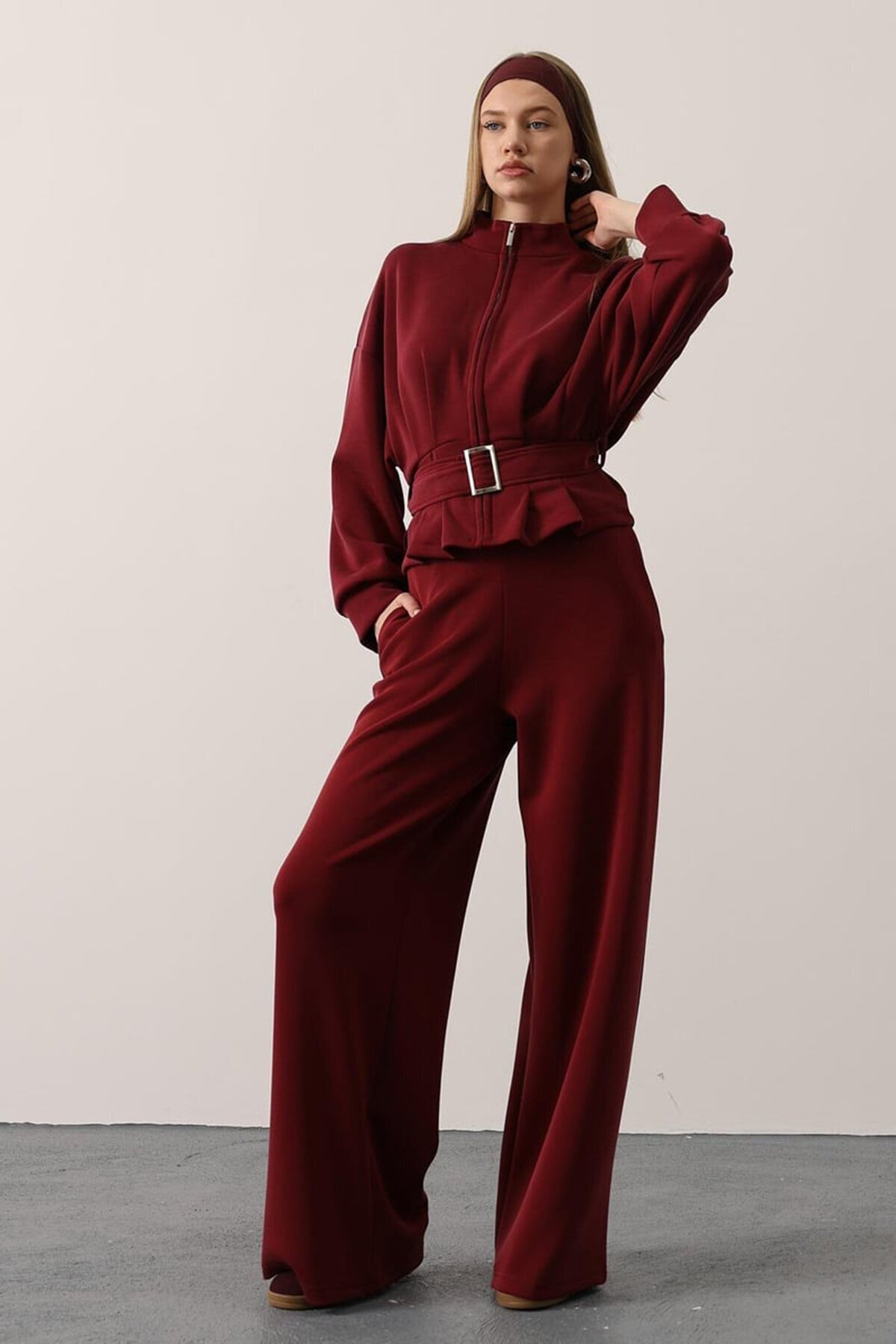 Çift Cepli Beli Lastikli Palazzo Pantolon