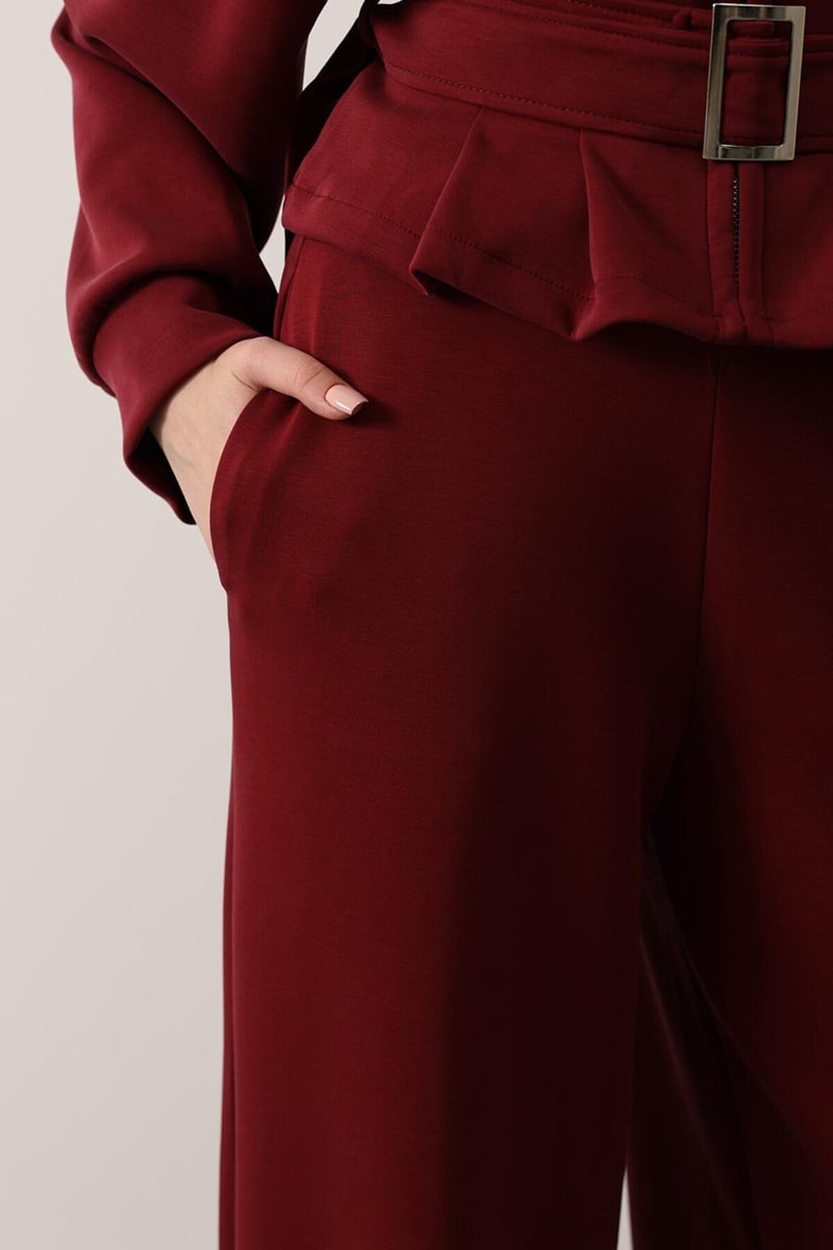 Çift Cepli Beli Lastikli Palazzo Pantolon