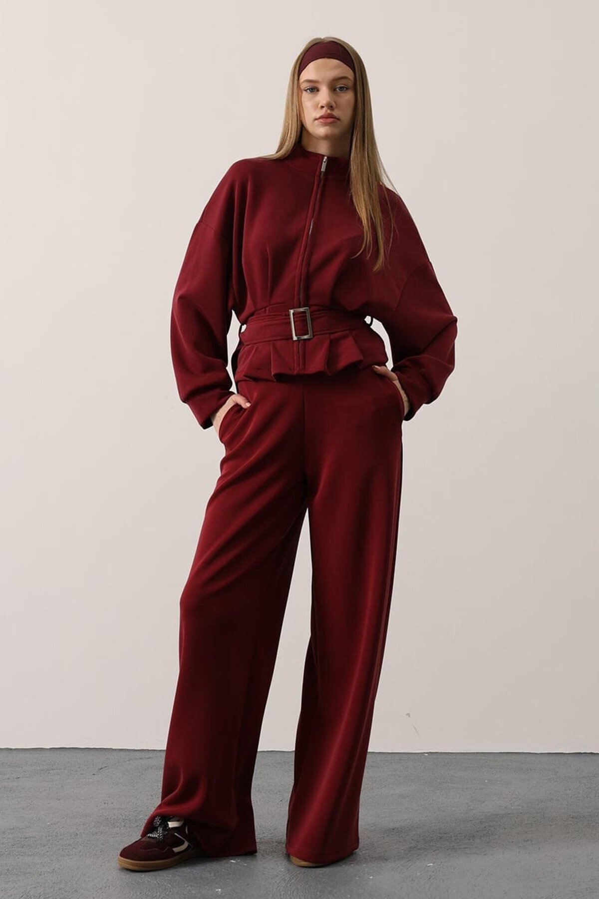 Çift Cepli Beli Lastikli Palazzo Pantolon