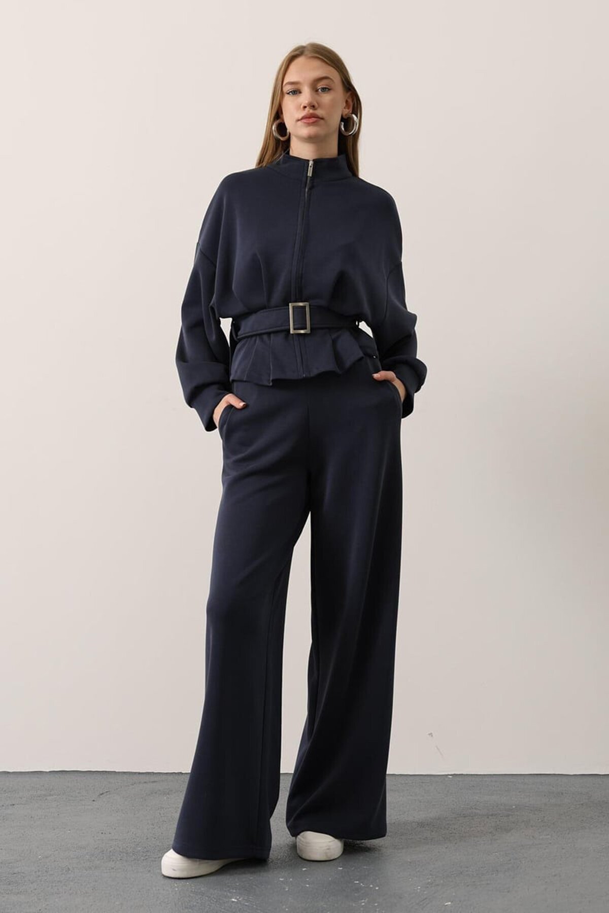 Çift Cepli Beli Lastikli Palazzo Pantolon