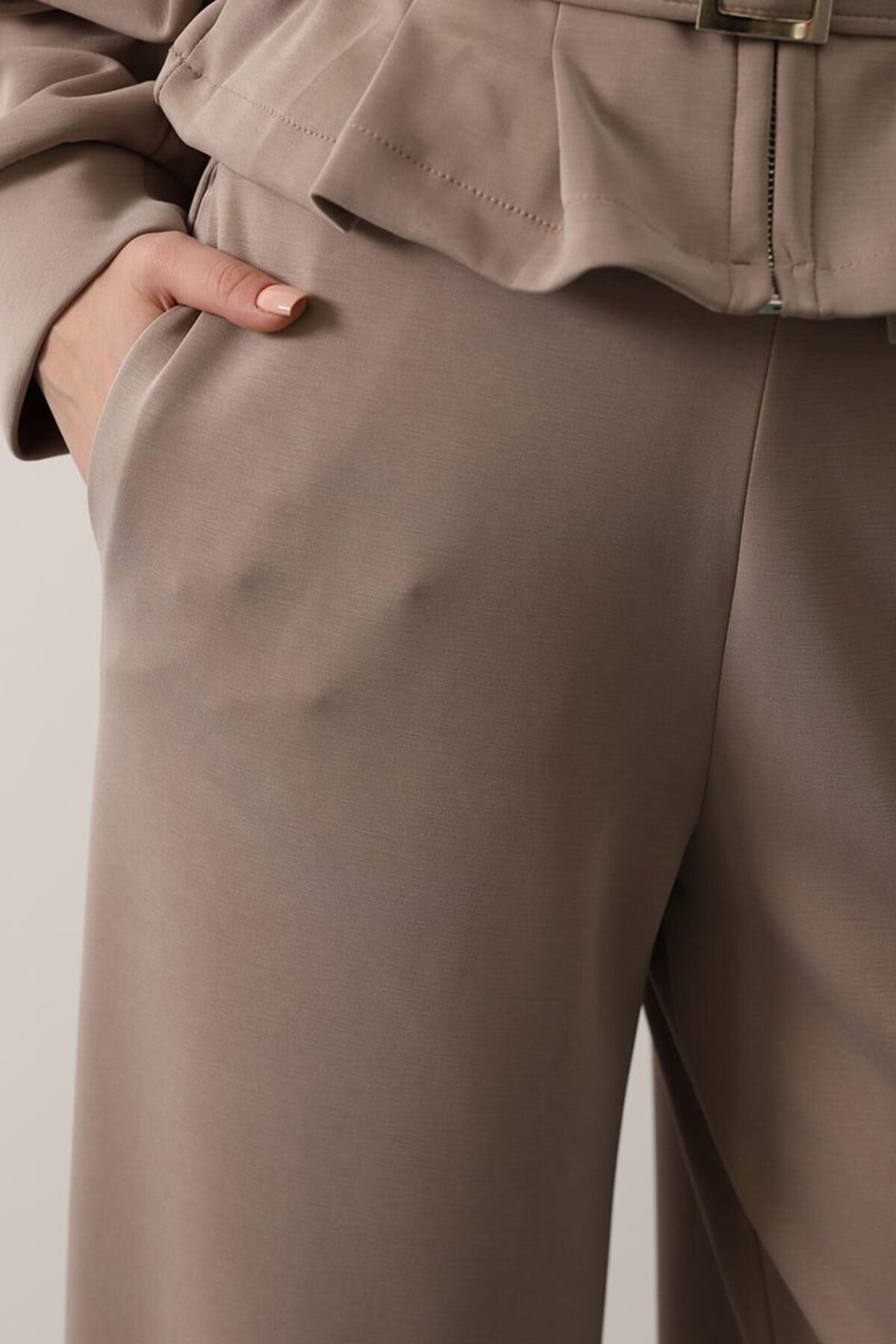 Çift Cepli Beli Lastikli Palazzo Pantolon