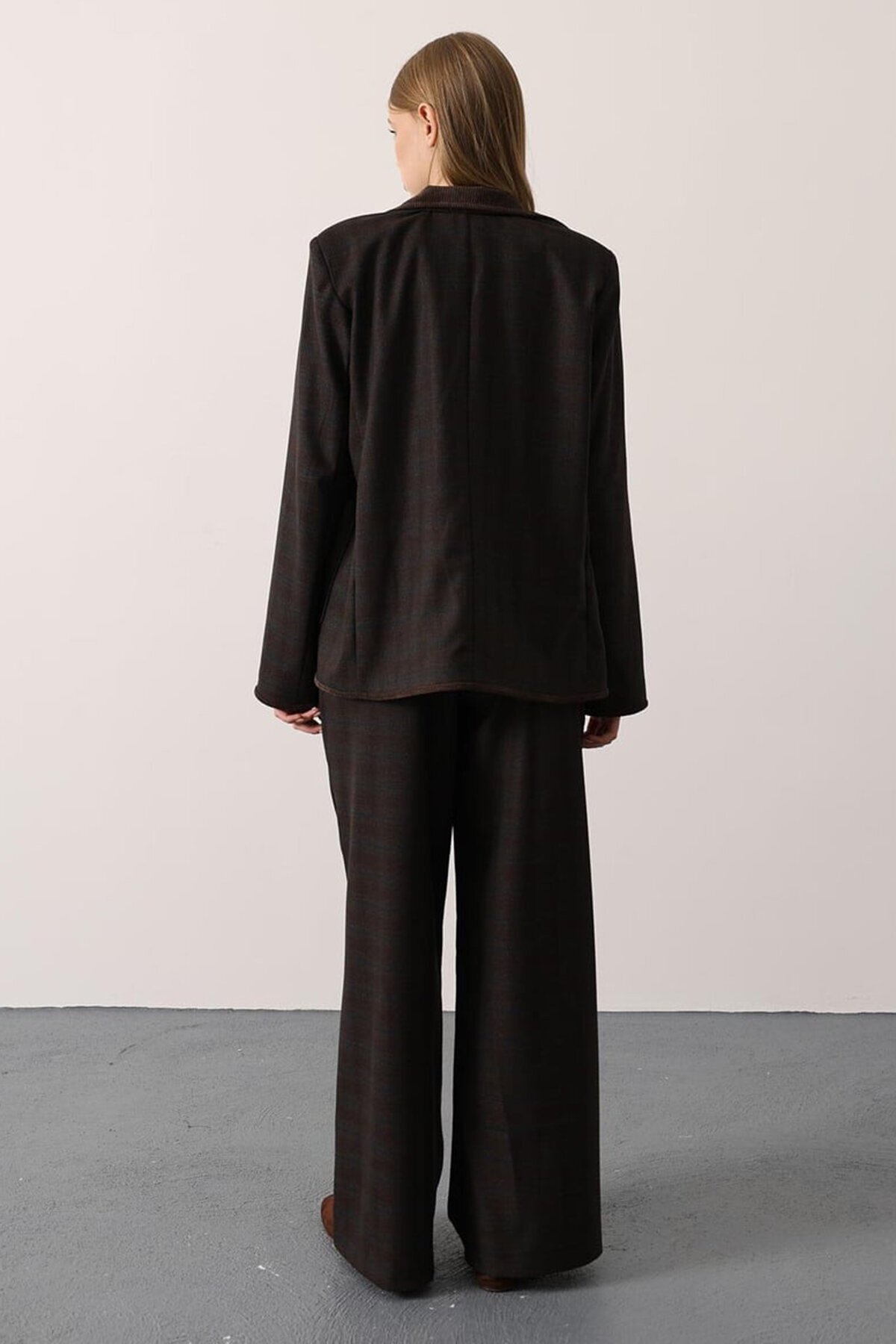 Çift Cepli Ekose Desenli Palazzo Pantolon