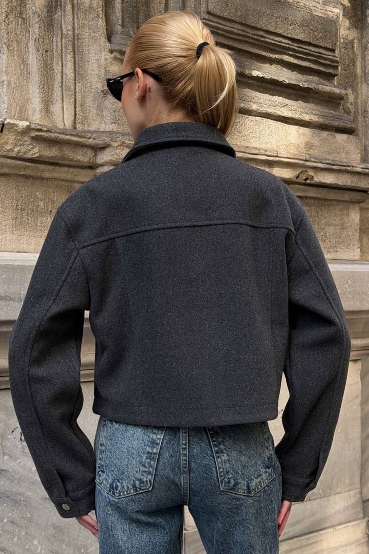 Çift Kapak Cepli Fermuar Kapamalı Astarlı Kaşe Ceket