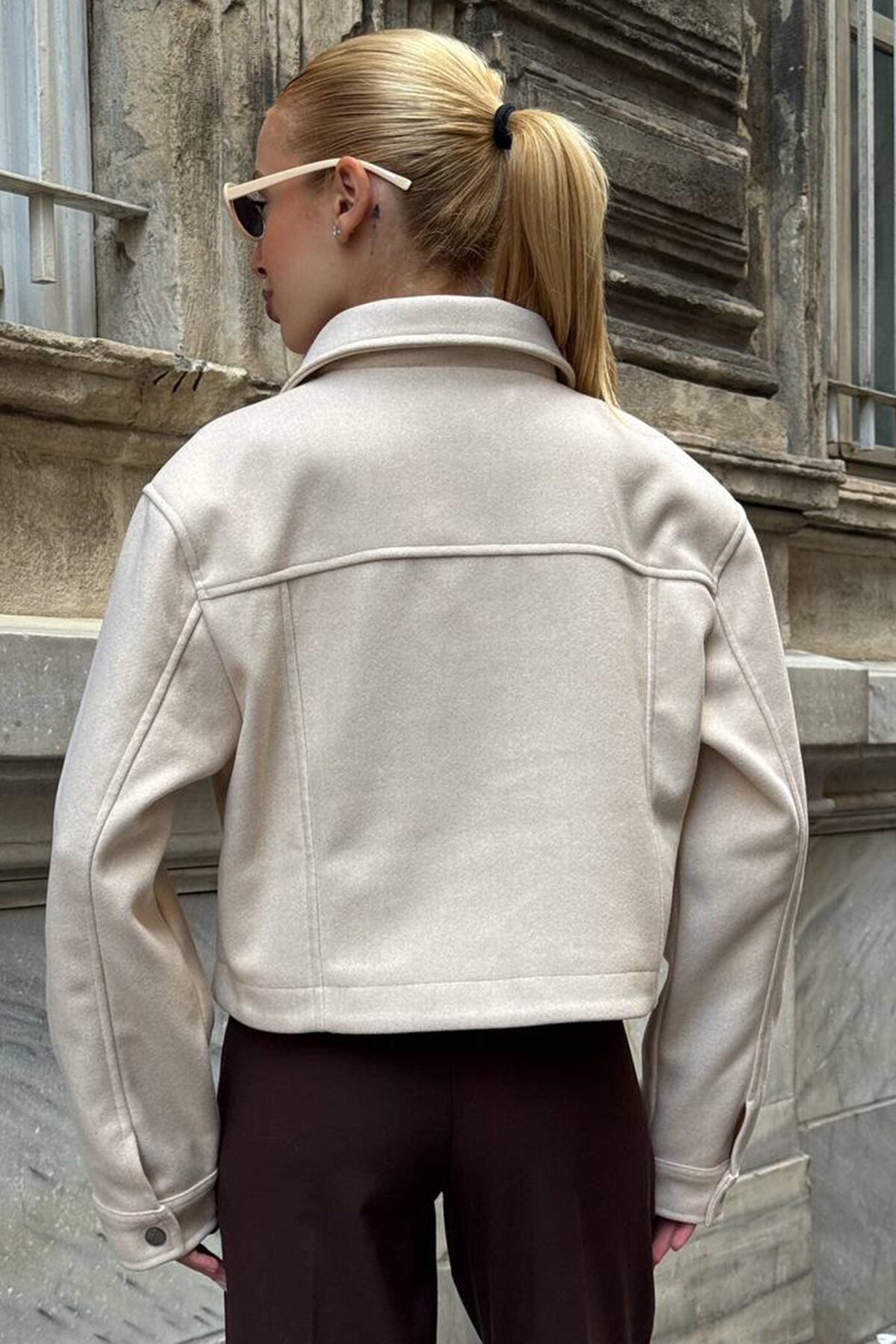 Çift Kapak Cepli Fermuar Kapamalı Astarlı Kaşe Ceket