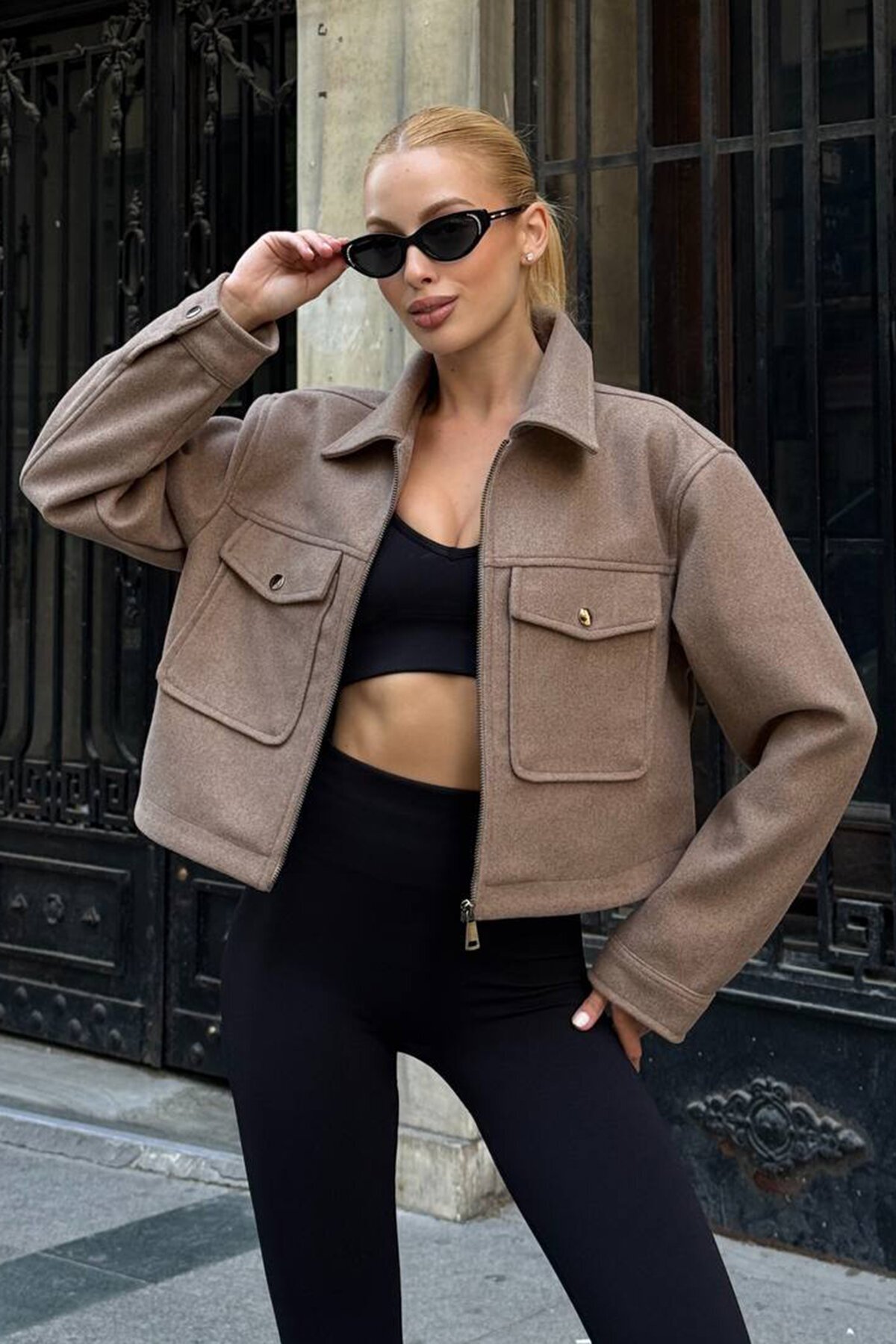 Çift Kapak Cepli Fermuar Kapamalı Astarlı Kaşe Ceket