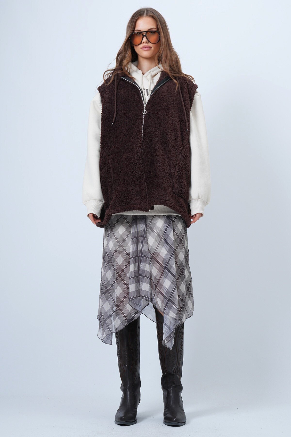 Çift Cepli Fermuar Kapamalı Peluş Yelek