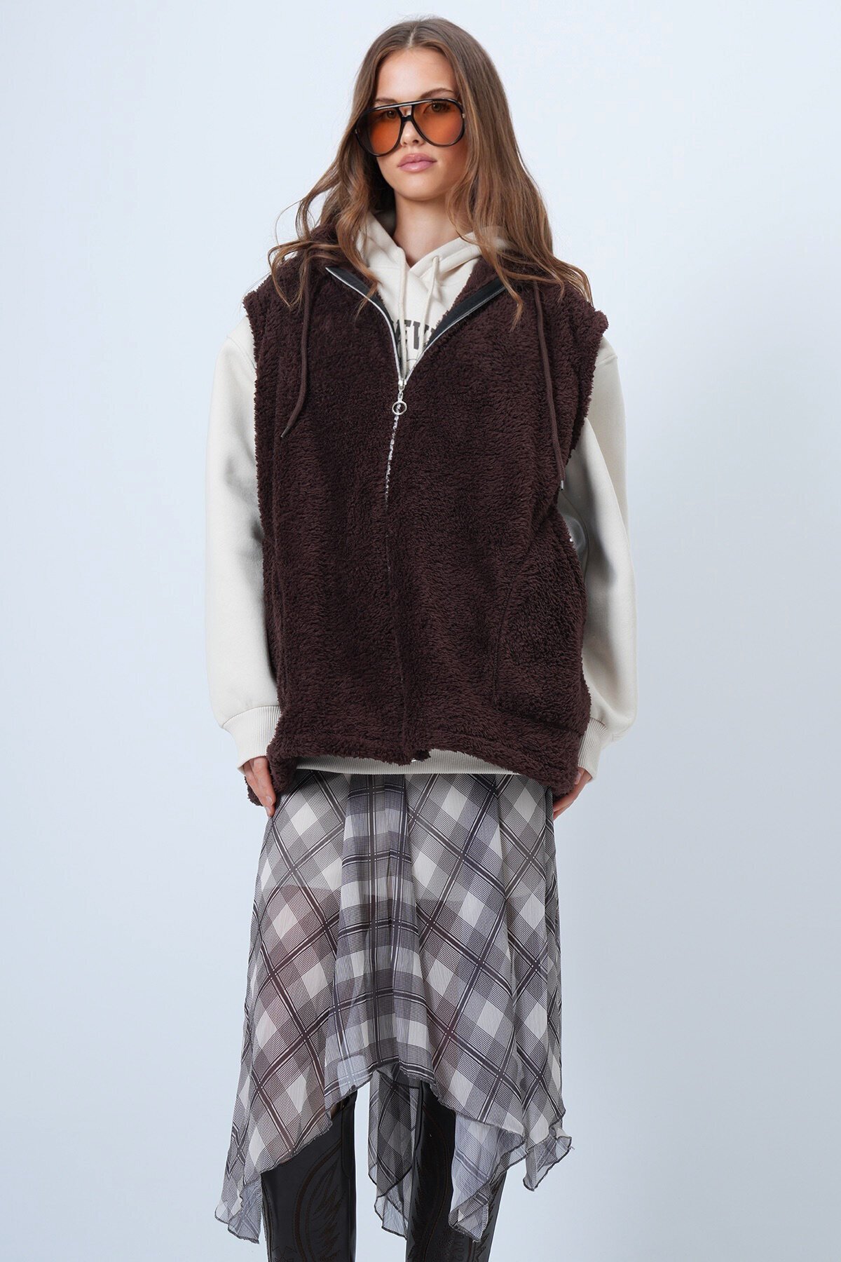 Çift Cepli Fermuar Kapamalı Peluş Yelek