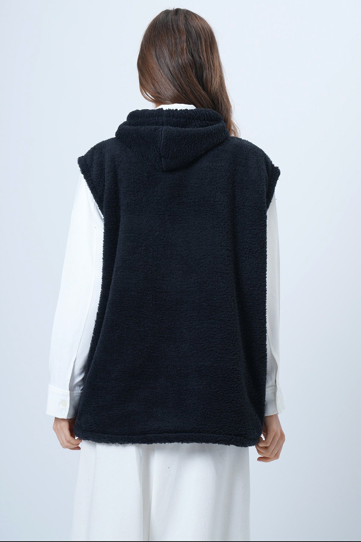 Çift Cepli Fermuar Kapamalı Peluş Yelek