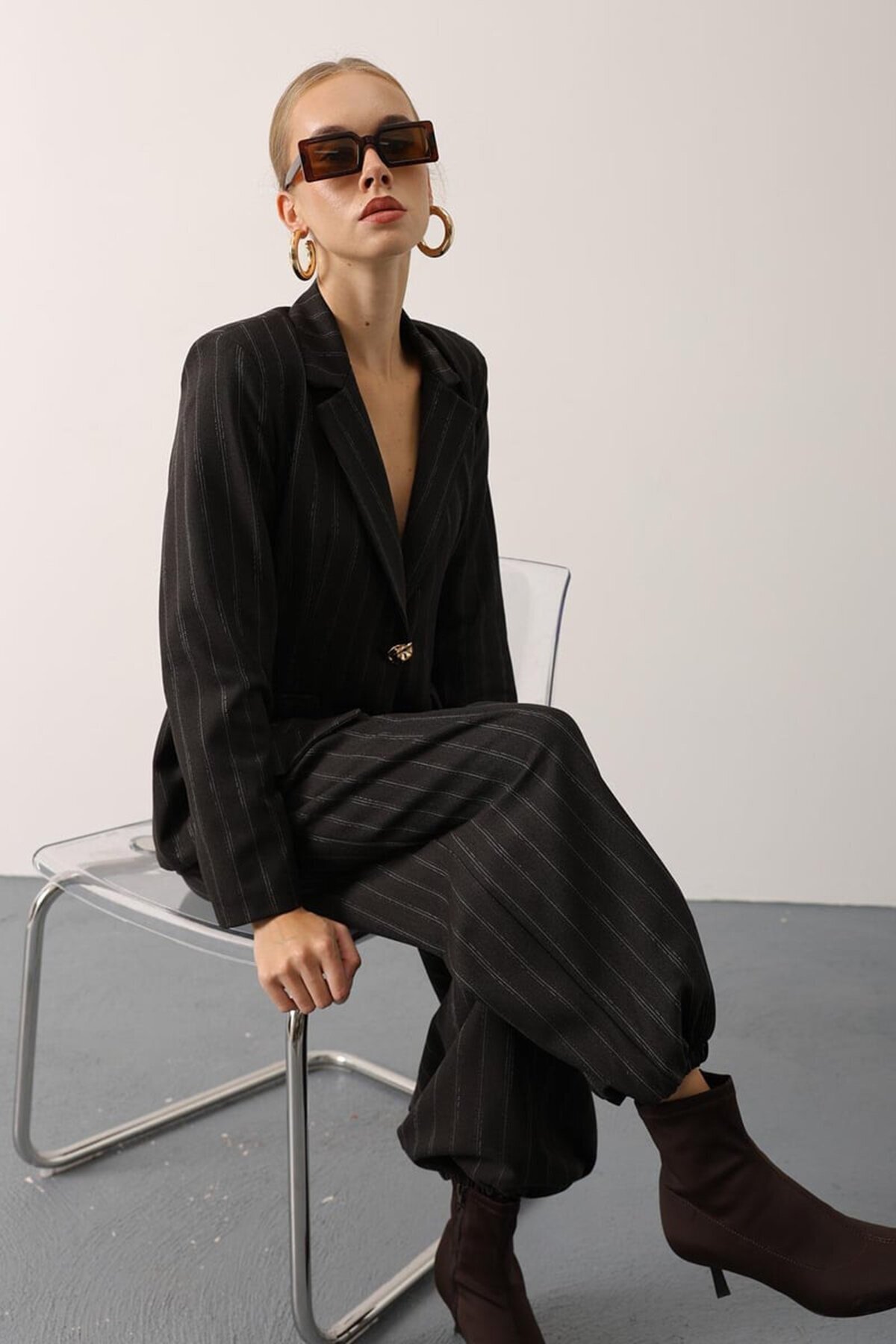 Çift Cepli Paçası Lastikli Balon Pantolon