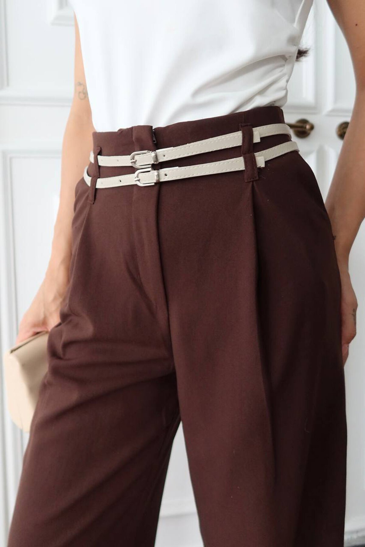 Çift Kemerli Palazzo Pantolon