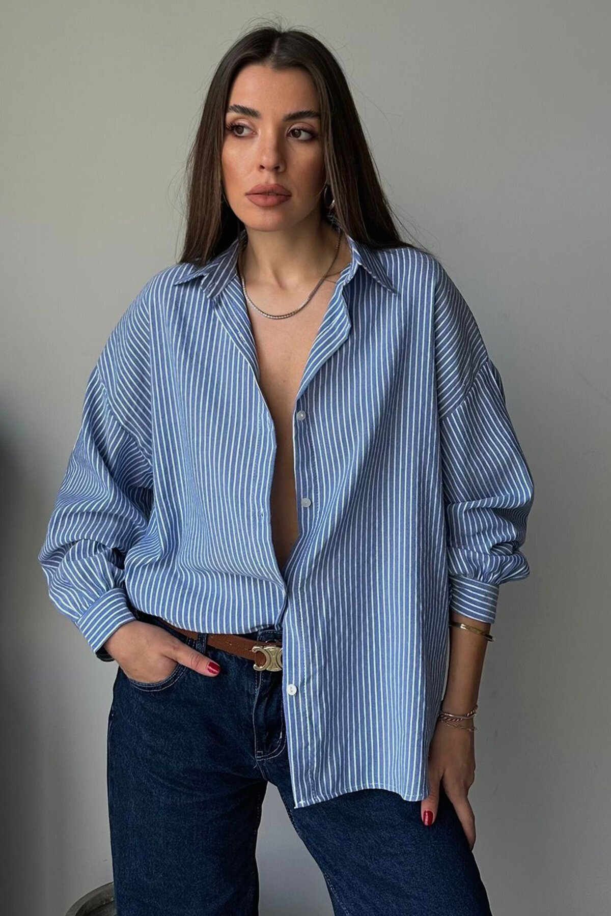 Çizgili Oversize Gömlek