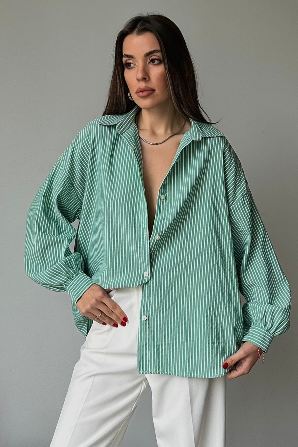 Çizgili Oversize Gömlek