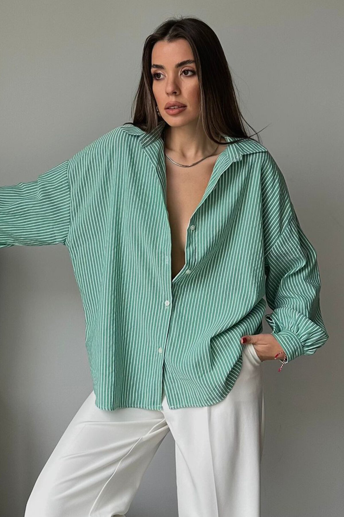 Çizgili Oversize Gömlek