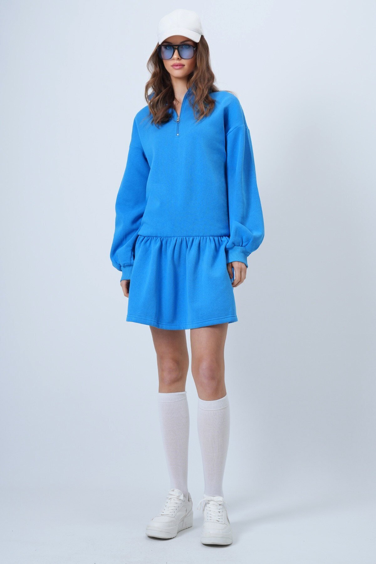 Dik Yaka Fermuarlı Sweat Elbise