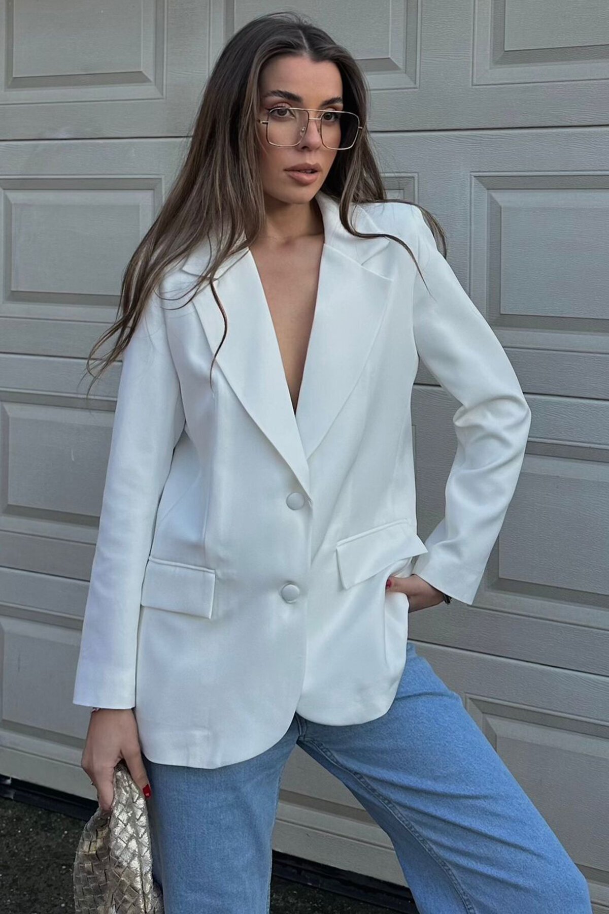 Düğme Kapamalı Vatkalı Cep Görünümlü Astarlı Blazer Ceket