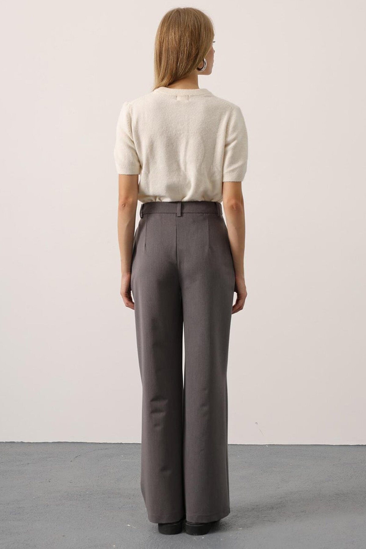 Düğme Kapamalı Çift Cepli Palazzo Pantolon