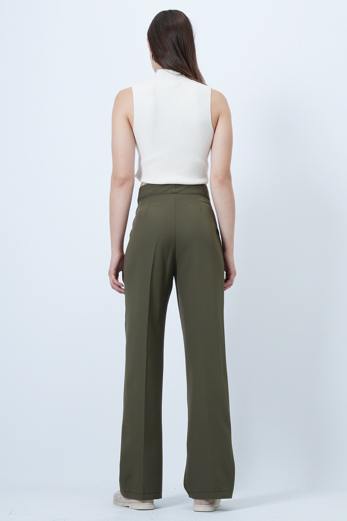 Düğme Kapamalı Çift Cepli Palazzo Pantolon